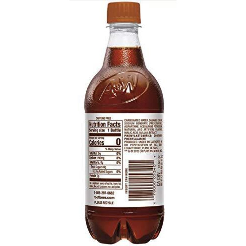A&W Zero Root Beer, 20 Fl Oz Bottles, (Pack Of 16, Total Of 320 Fl Oz)