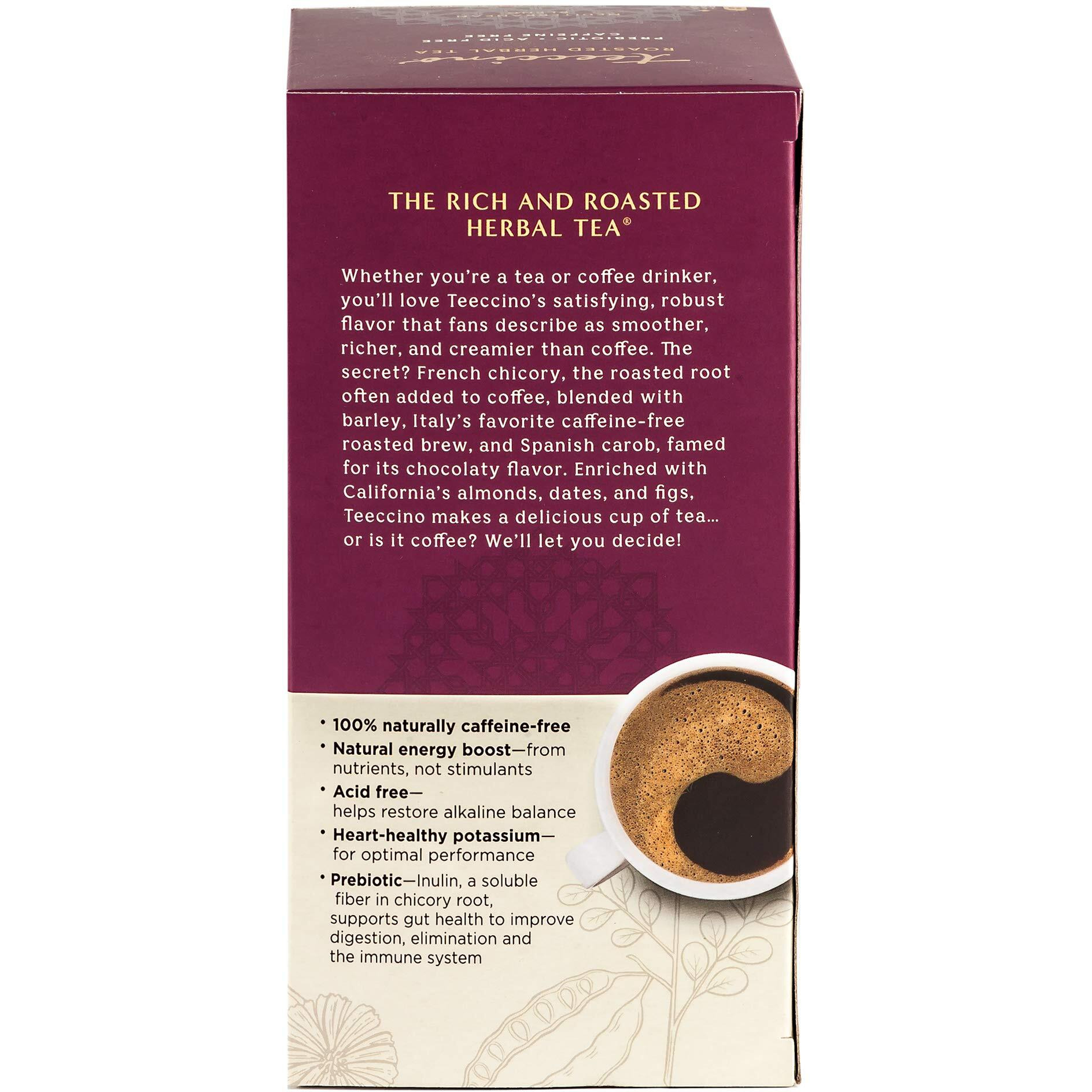 Teeccino Mocha Herbal Tea - Rich & Roasted Herbal Tea Thats Caffeine Free & Prebiotic For Natural Energy, 25 Tea Bags (Pack Of 3)