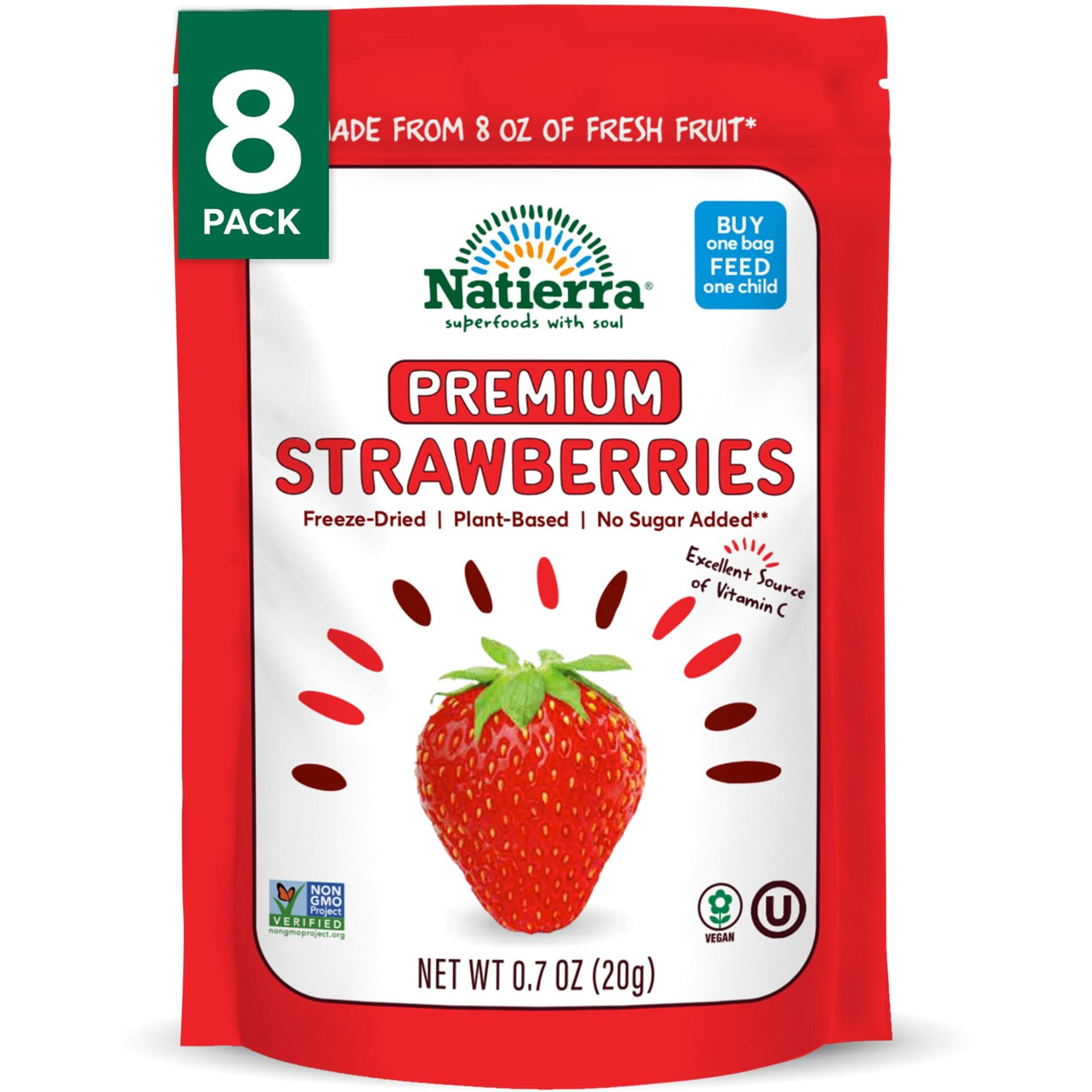 Natierra Premium Freeze-Dried Strawberries | Non-Gmo & Vegan | 0.7 Ounce (Pack Of 8)