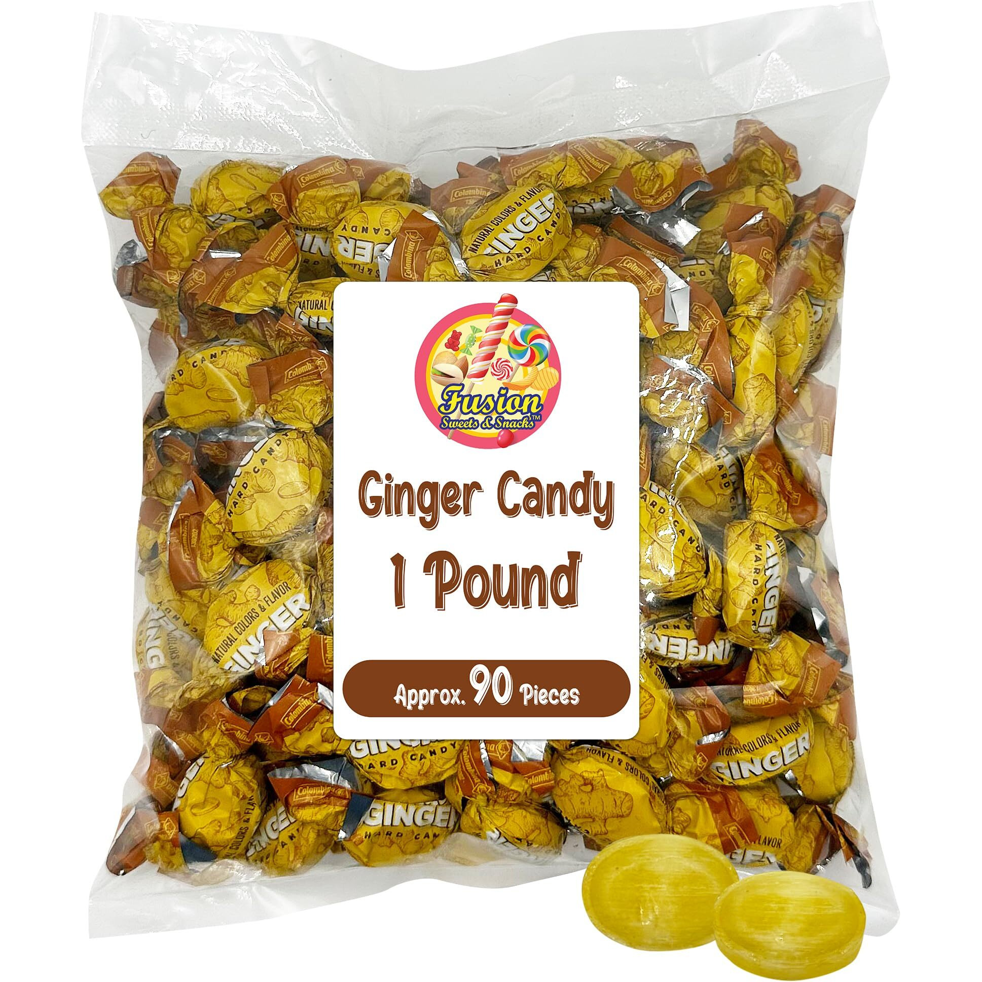 Ginger Candy - 1 Pound Bag - Hard Ginger Candy For Nausea Relief And Digestion Aid - Individually Wrapped Candies (Approx 90 Pieces)