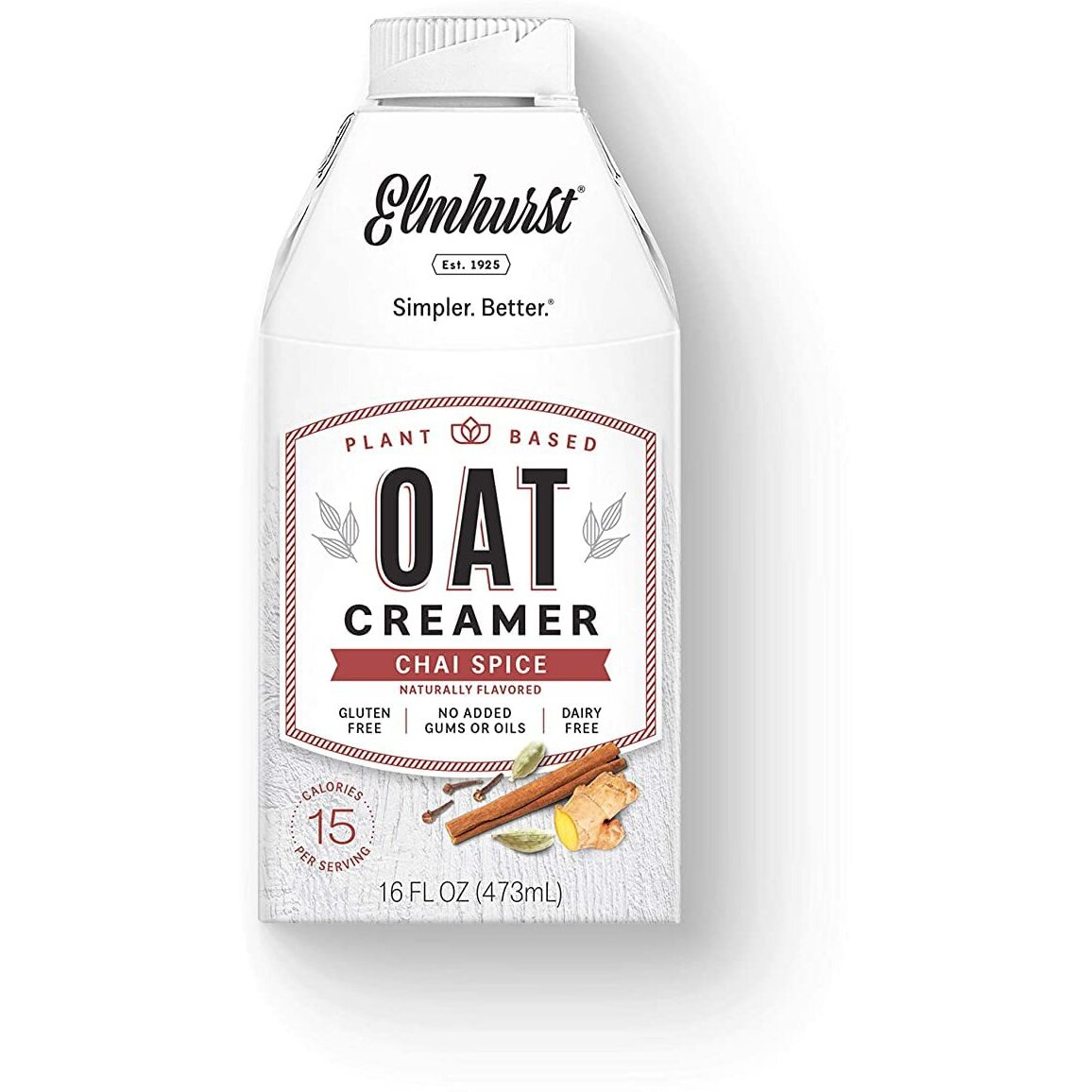 Elmhurst 1925 Chai Spice Oat Creamer, Plant-Based, Vegan, 16 Ounce (Pack Of 6)