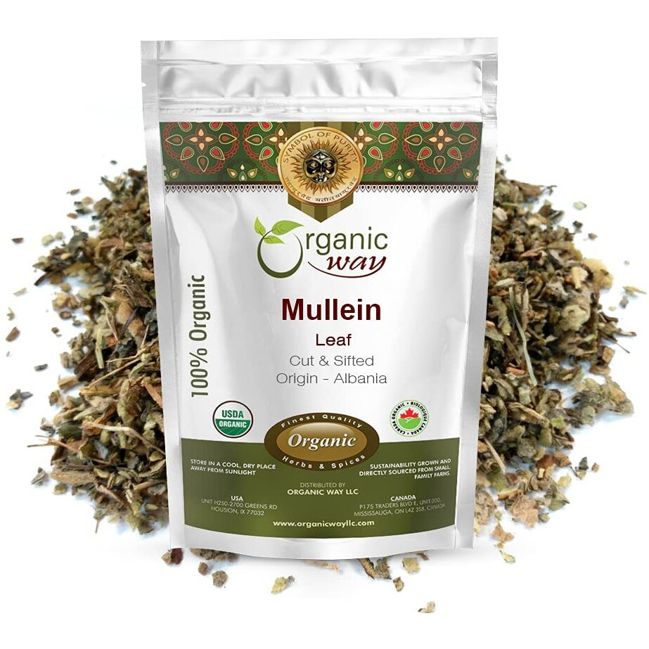 Organic Way Mullein Leaf | Herbal Tea (Verbascum Thapsus) Cut & Sifted - European Wild-Harvest | Organic & Kosher Certified | Non Gmo & Usda Certified | Origin - Albania (1Lbs / 16Oz)