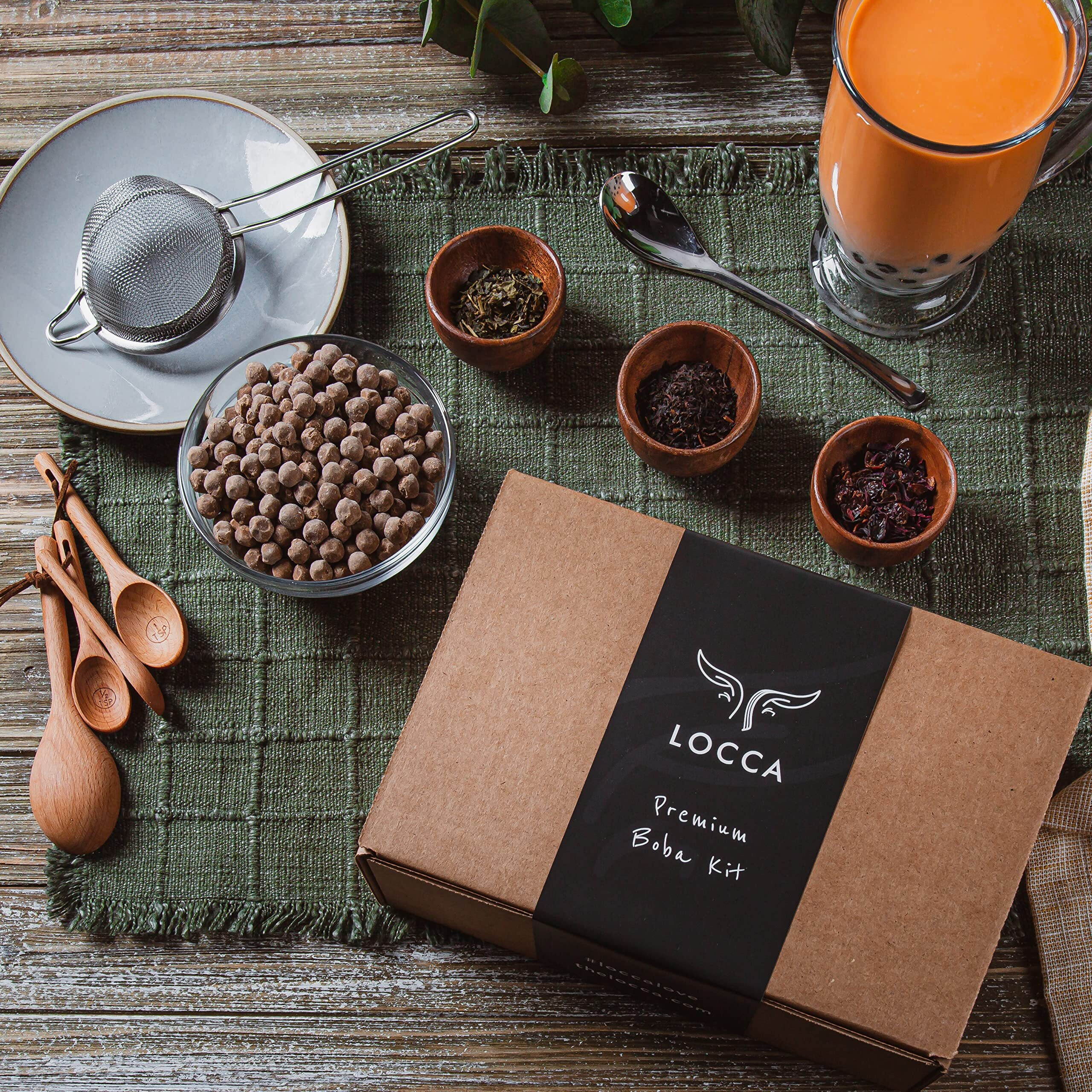 Premium Boba Tea Kit By Locca | Makes Up To 24 Drinks | Bubble Tea Gift Kit | Thai Tea Edition With Jasmine And Black Tea | Includes Tapioca Balls And Boba Straws | Diy Food Gift