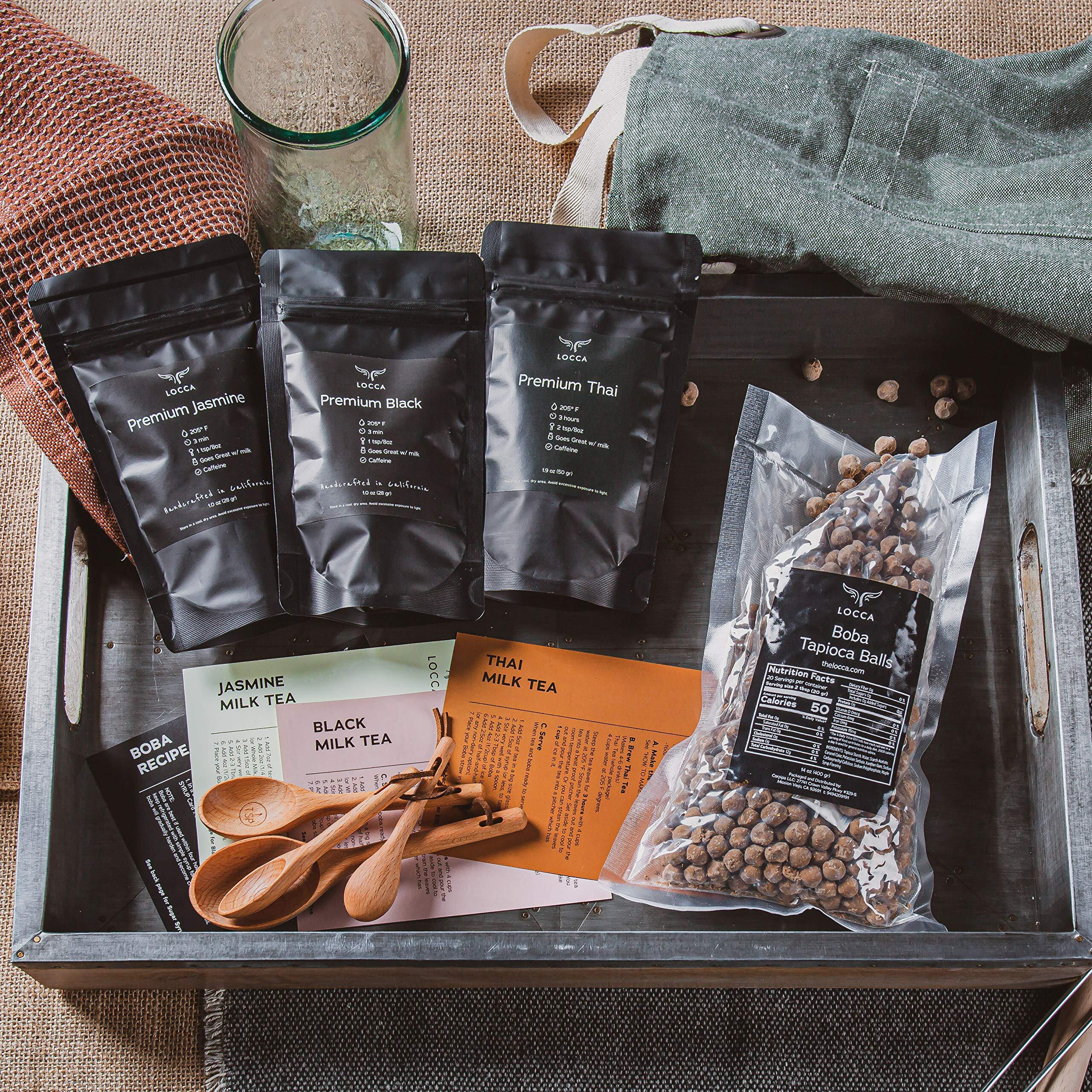 Premium Boba Tea Kit By Locca | Makes Up To 24 Drinks | Bubble Tea Gift Kit | Thai Tea Edition With Jasmine And Black Tea | Includes Tapioca Balls And Boba Straws | Diy Food Gift