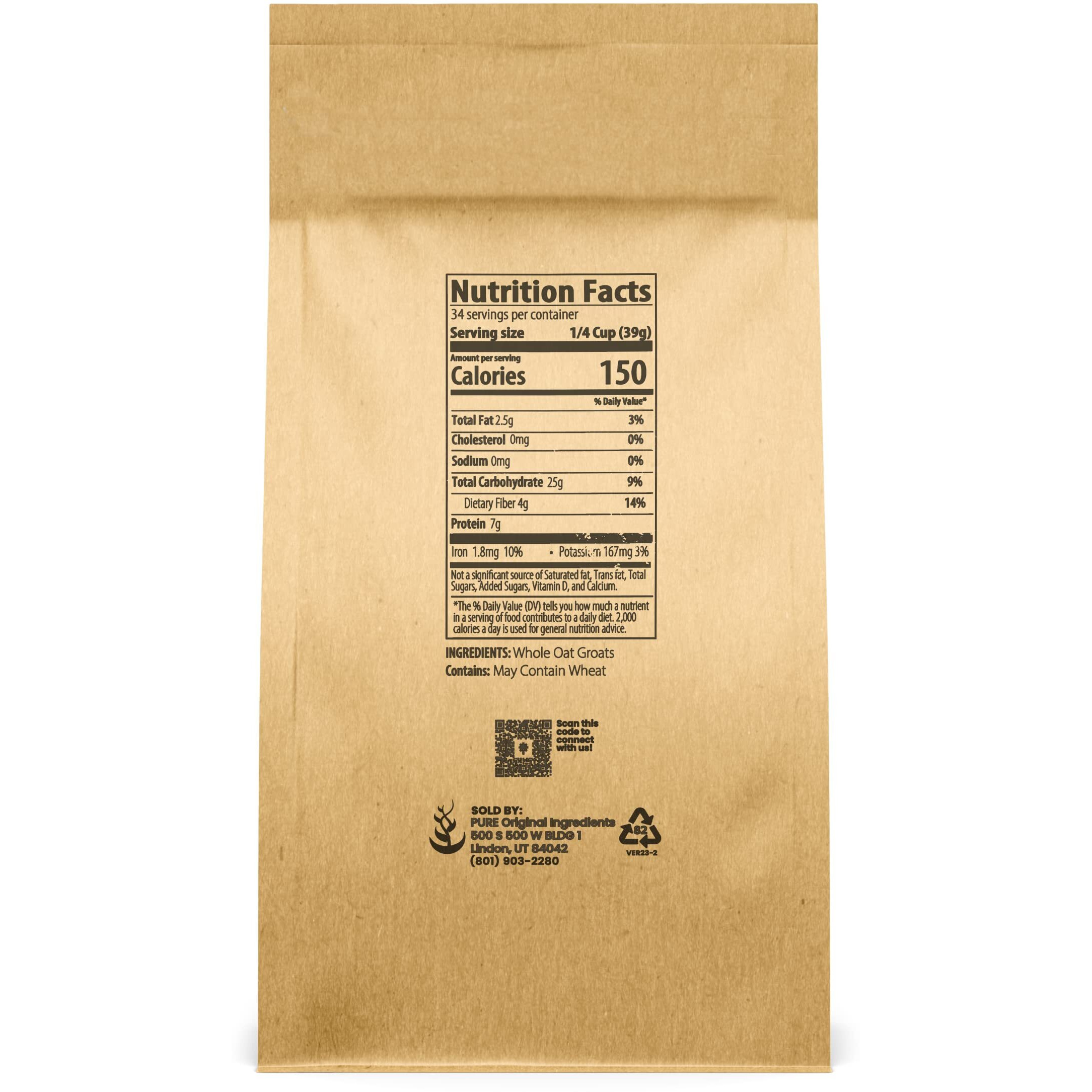 Pure Original Ingredients Oat Groats (3 Lb), Whole, Uncut & Hulless, High In Protein, Oat Kernels