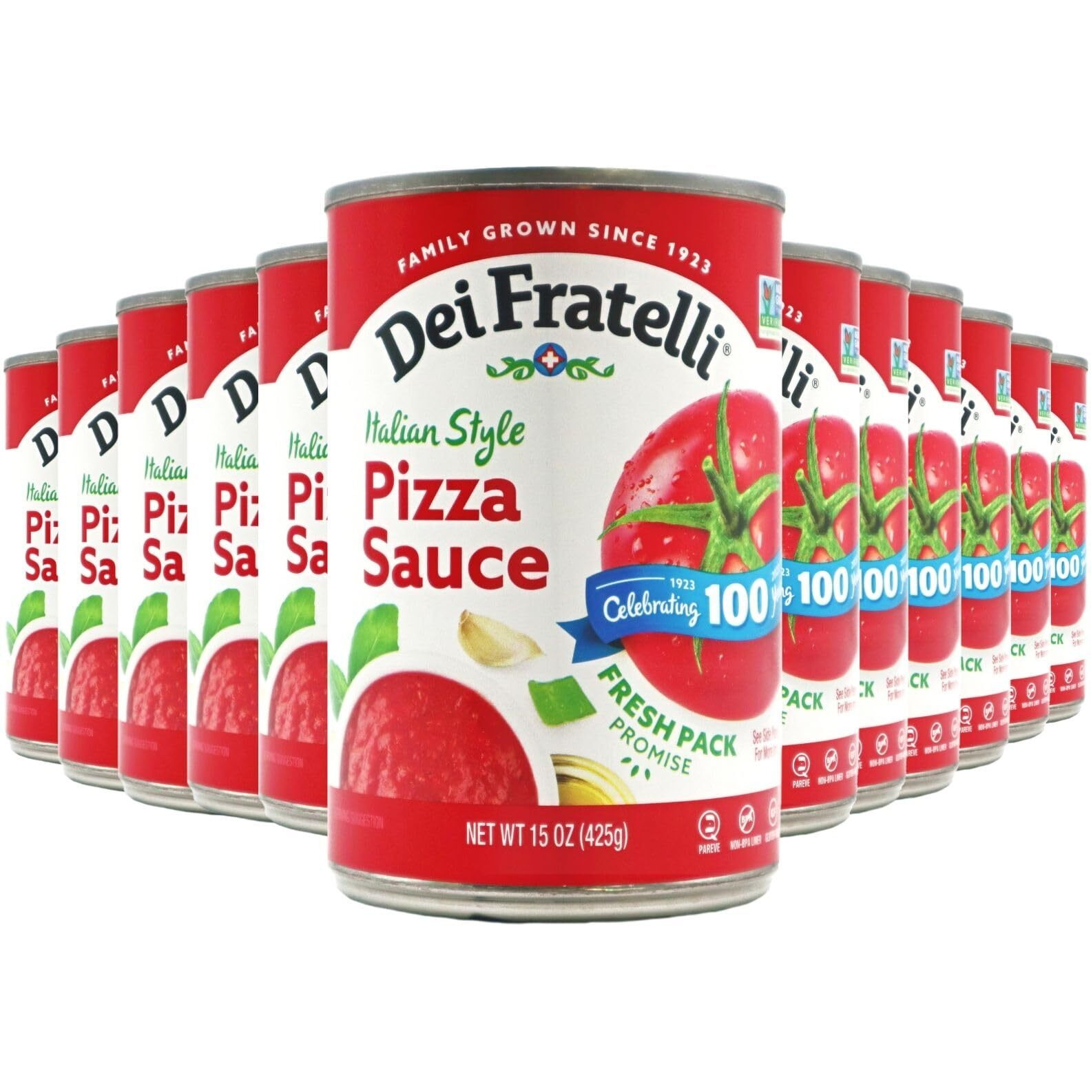Dei Fratelli Pizza Sauce From Vine-Ripened Tomatoes (15 Oz. Cans, 12 Pack) - No Water, No Paste, Non-Gmo, Gluten-Free