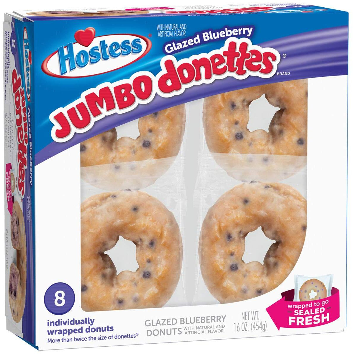 Blueberry Glazed Jumbo Donettes By Hostess [8 Count Package]
