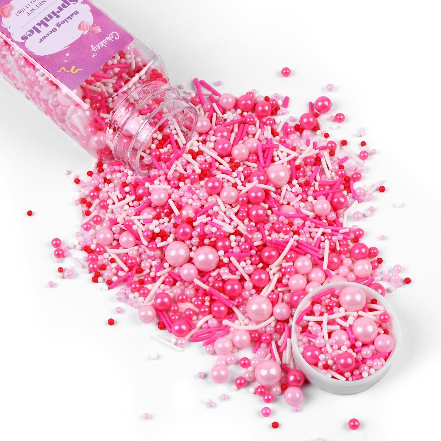 Pink Sprinkles For Cake Decorating 4.23Ounce - Pink Pearl Sprinkles For Cupcake Toppers, Ice Cream, Candy, Cookie Decorations - Pink Sprinkles For Princess Bridal Shower Wedding Party