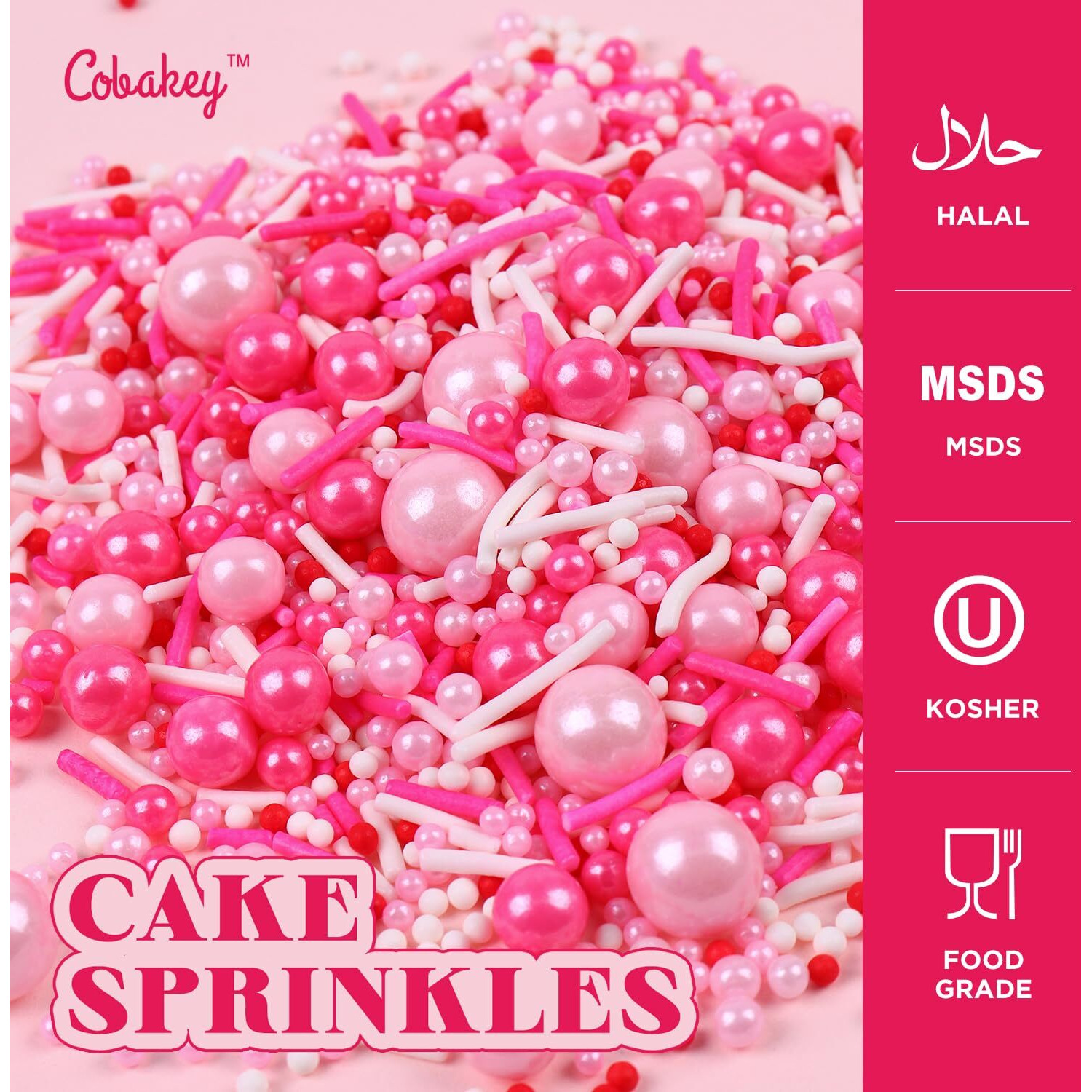 Pink Sprinkles For Cake Decorating 4.23Ounce - Pink Pearl Sprinkles For Cupcake Toppers, Ice Cream, Candy, Cookie Decorations - Pink Sprinkles For Princess Bridal Shower Wedding Party