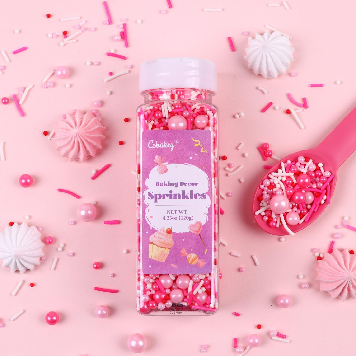 Pink Sprinkles For Cake Decorating 4.23Ounce - Pink Pearl Sprinkles For Cupcake Toppers, Ice Cream, Candy, Cookie Decorations - Pink Sprinkles For Princess Bridal Shower Wedding Party