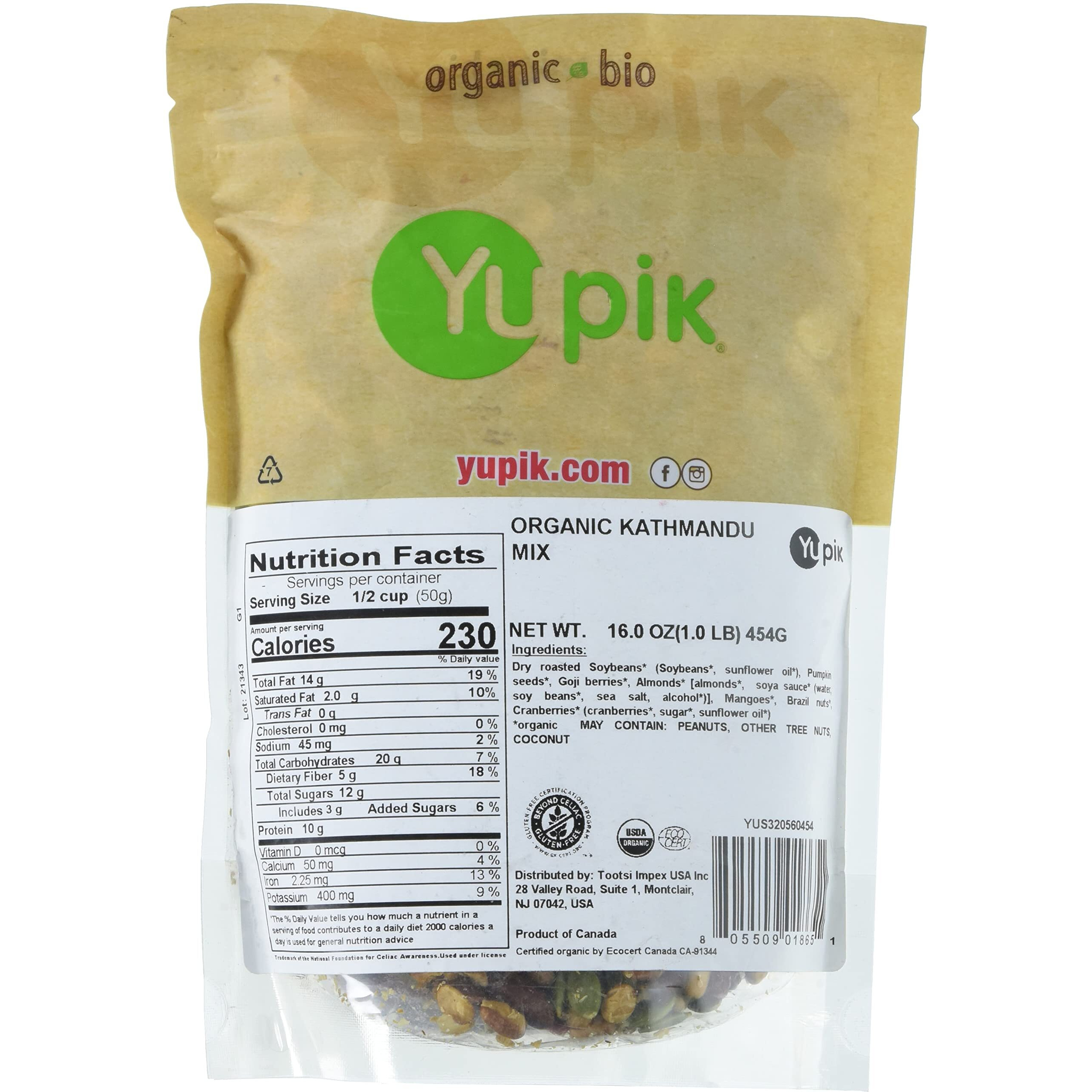 Yupik Organic Kathmandu Trail Mix, 1 Lb, With Premium Mango Slices, Almonds, Cranberries, Dry Roasted Soy Beans, Pumpkin Seeds, Goji Berries, Brazil Nuts (Pack Of 6)