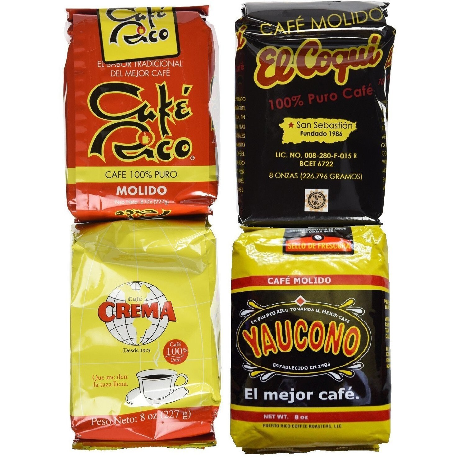 Puerto Rican Variety Pack Ground Coffee - 4 Local Favorites In 8 Ounces Bags (2 Lbs Total)