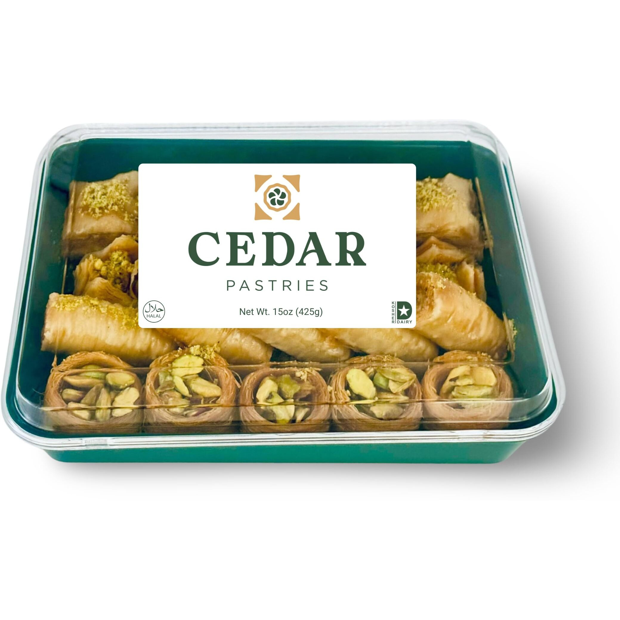 Cedar Pastries 19Pc Pistachio, Cashew, & Walnut Baklava Assortment - Kosher & Halal Certified - Small Box
