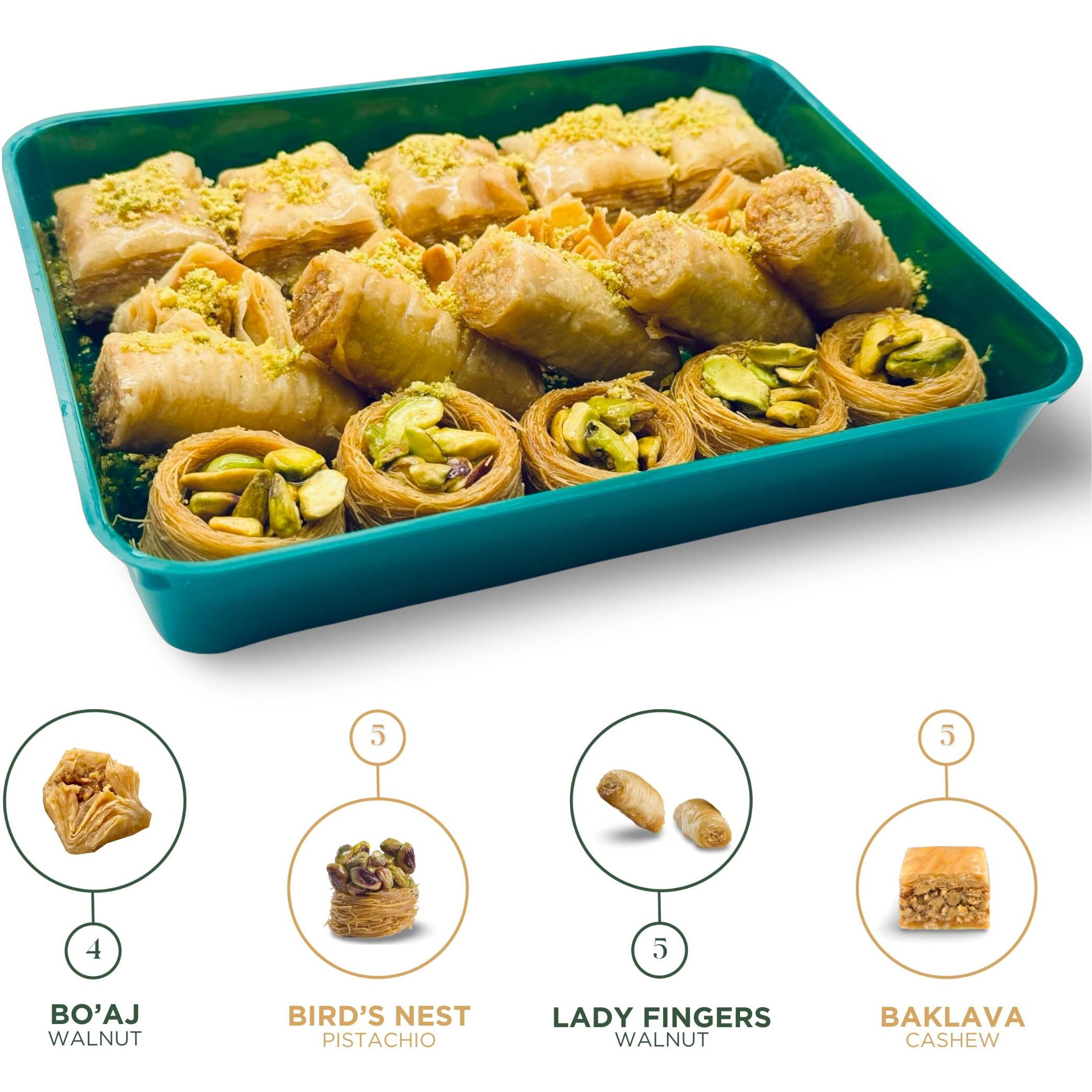 Cedar Pastries 19Pc Pistachio, Cashew, & Walnut Baklava Assortment - Kosher & Halal Certified - Small Box
