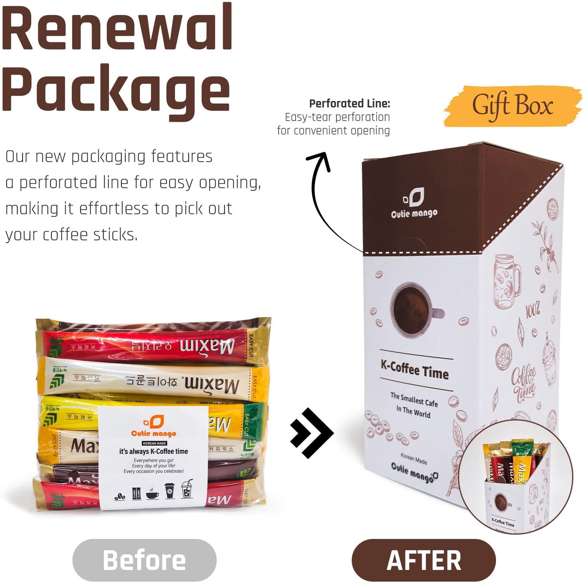 Korean Instant Coffee Mix Variety 20 Sticks Of 4 Types Single Serve/Maxim Instant Mocha White Arabica Original Flavors 5 Sticks Each (Pack Of 20 Sticks)
