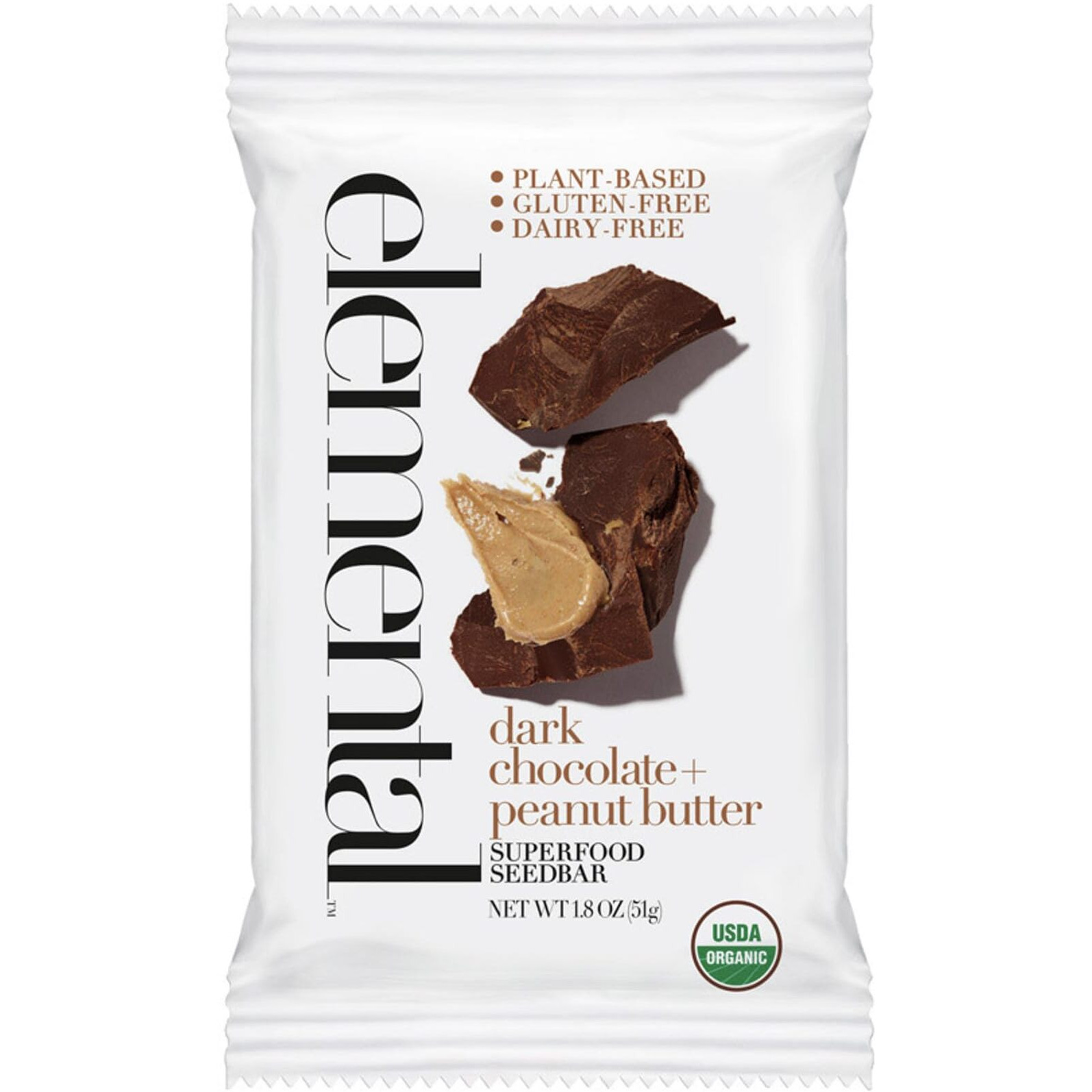 Elemental Superfood Seedbar, Dark Chocolate + Peanut Butter, 1.8 Ounce - 12 Pack, 100% Certified Organic, Non-Gmo Verified, Gluten Free, Dairy Free, Plant Based