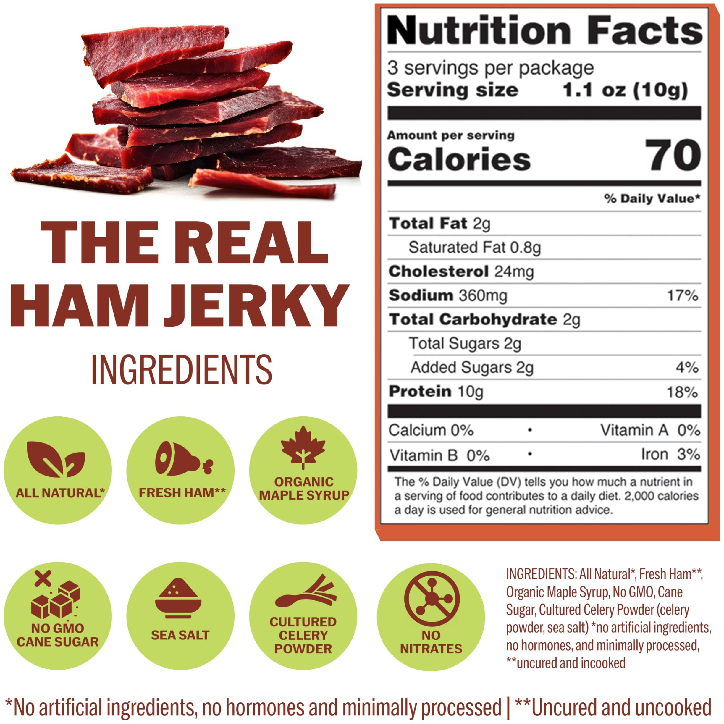 Bezerky Jerky Authentic American Ham, Keto-Friendly, Made With Premium Meat, Pineapple Jerky, All-Natural, Non-Gmo & Gluten-Free, On The Go High Protein Snack, 3.3 Oz (Pack Of 6)