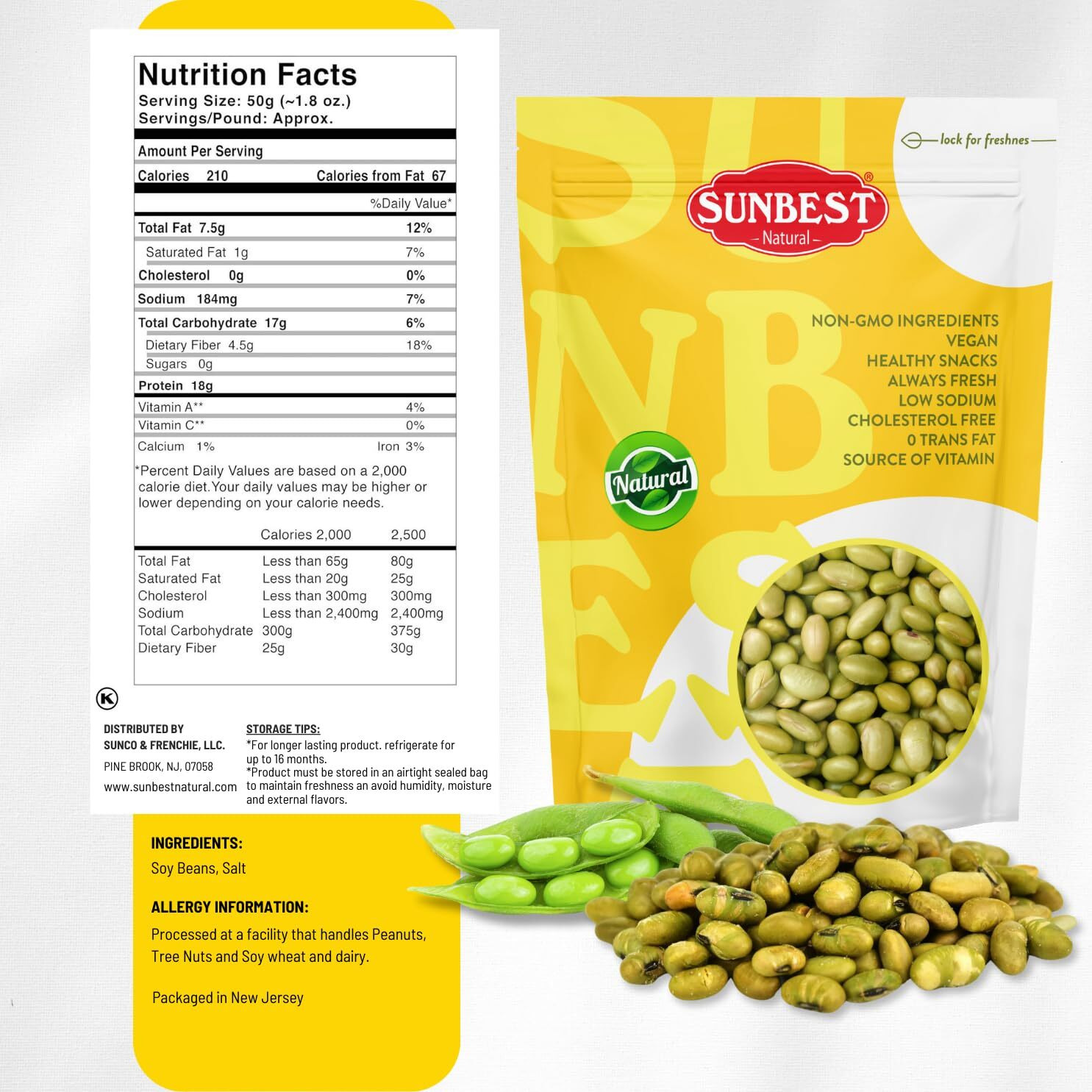 Sunbest Natural Dry Roasted Edamame Snack, Lightly Salted 80 Oz (4 Lbs) 1 Pack - Protein-Packed, Delicious & Gluten-Free - Kosher Certified, Non-Gmo - Perfect Healthy Snack & Recipe Enhancer