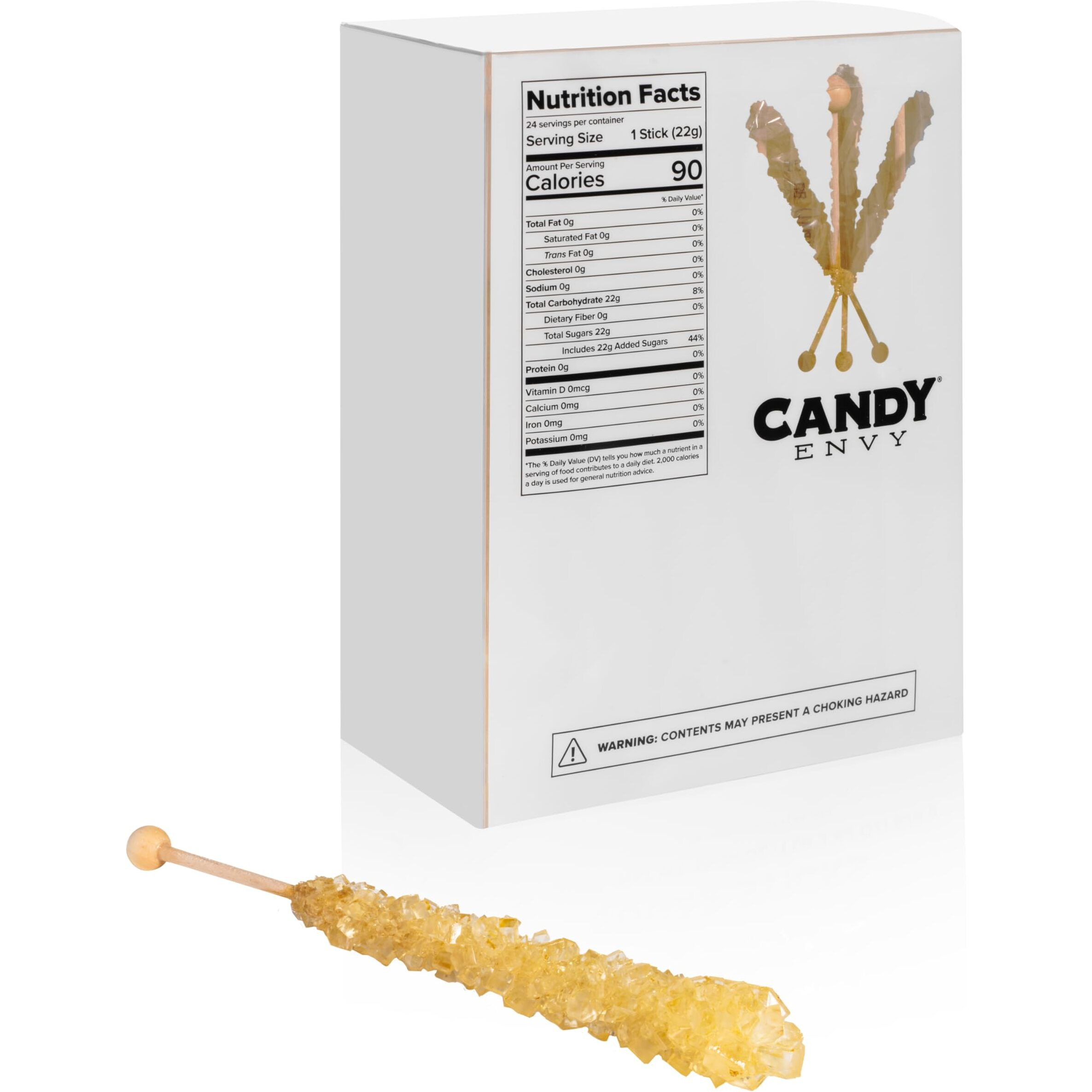 Candy Envy - Gold Rock Candy Sugar Sticks - Original Sugar Flavored - 24 Indiv. Wrapped