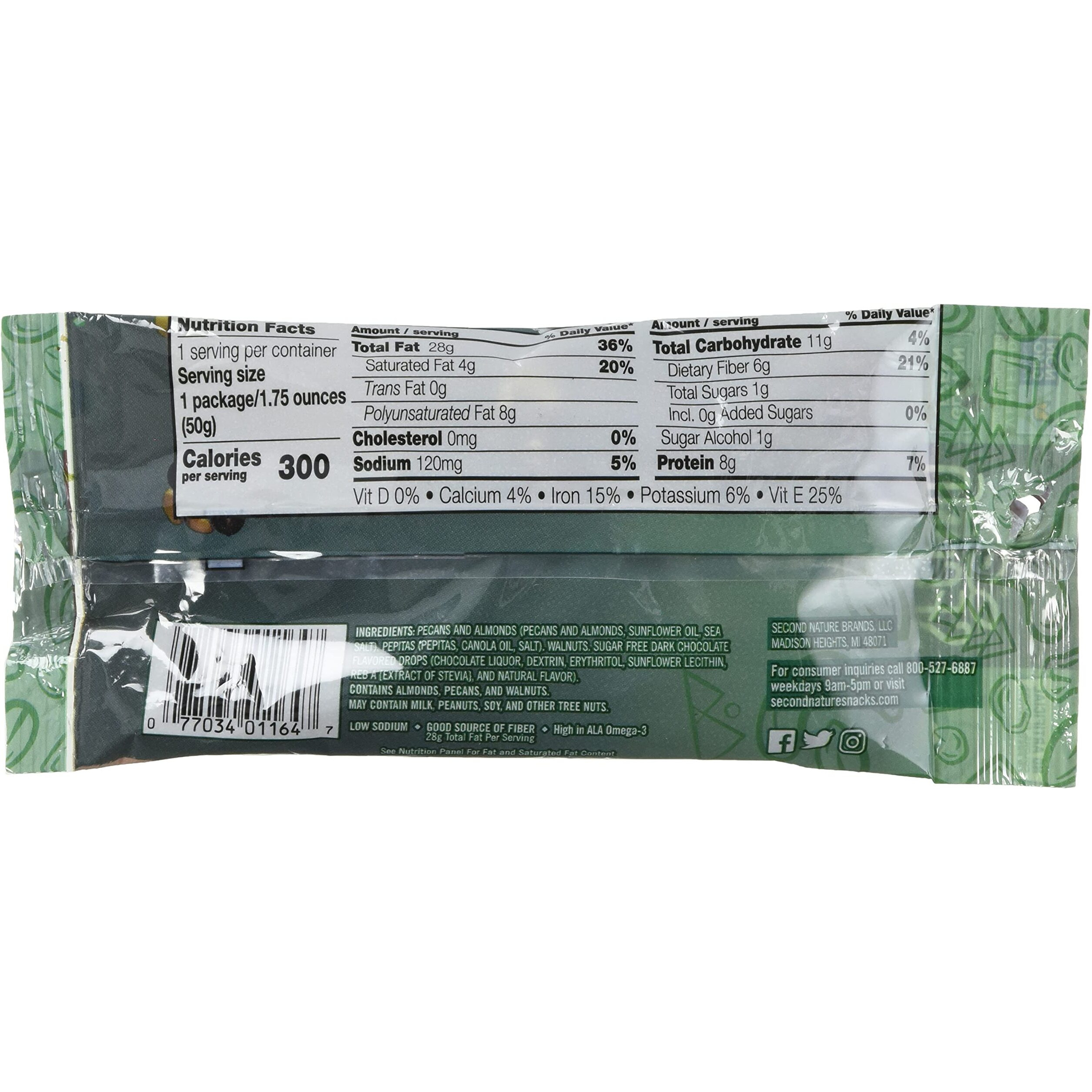 Second Nature Keto Crunch Smart Snack Mix, 1.75 Oz Individual Snack Packs (Pack Of 12) - Keto Gluten Free Snack - No Sugar Added Dark Chocolaty Drops And Nut Trail Mix, Ideal For Travel Snacks