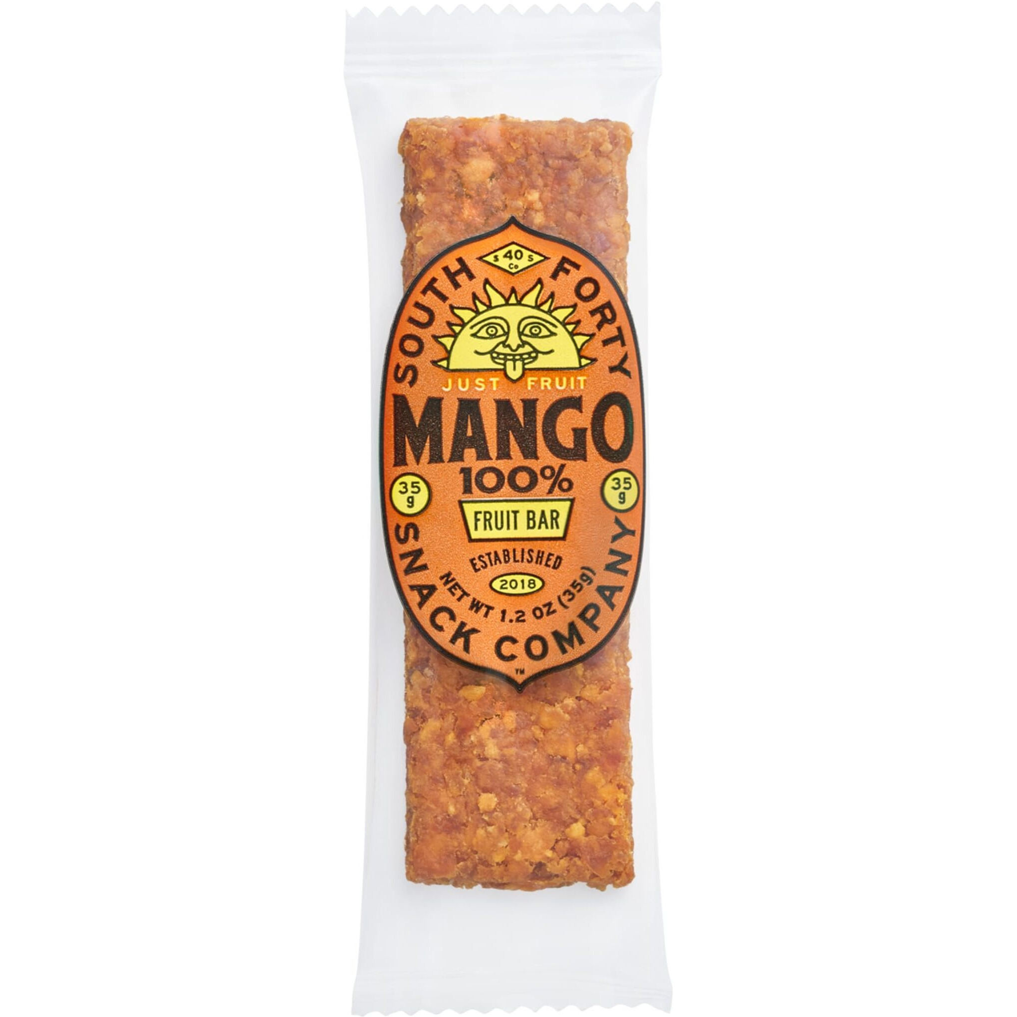 South 40 Snacks Premium Tropical Mango Fruit Bar, Just One Ingredient, Unsweetened, No Added Sugar, Individually Wrapped (35G Bar, Pack Of 18)