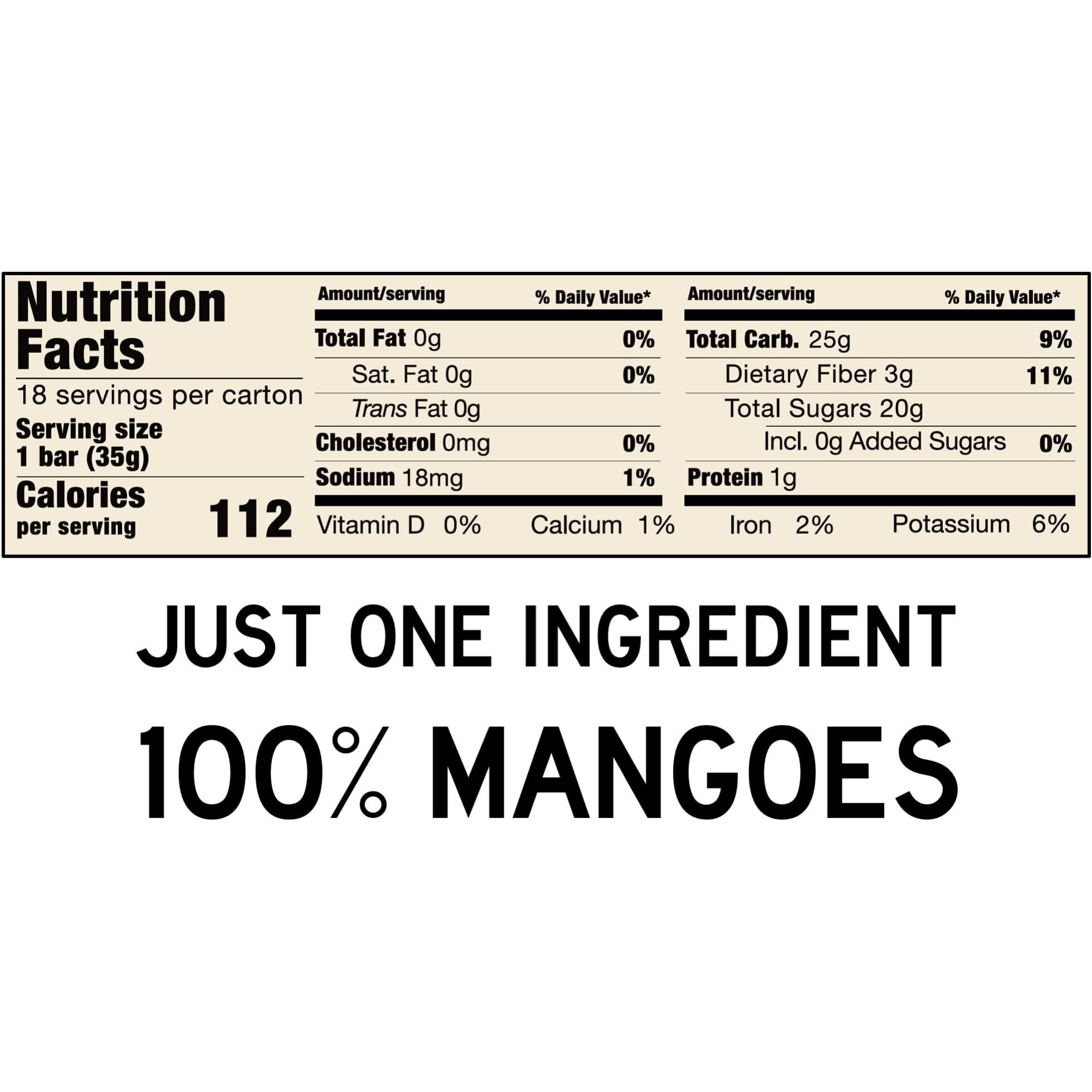 South 40 Snacks Premium Tropical Mango Fruit Bar, Just One Ingredient, Unsweetened, No Added Sugar, Individually Wrapped (35G Bar, Pack Of 18)