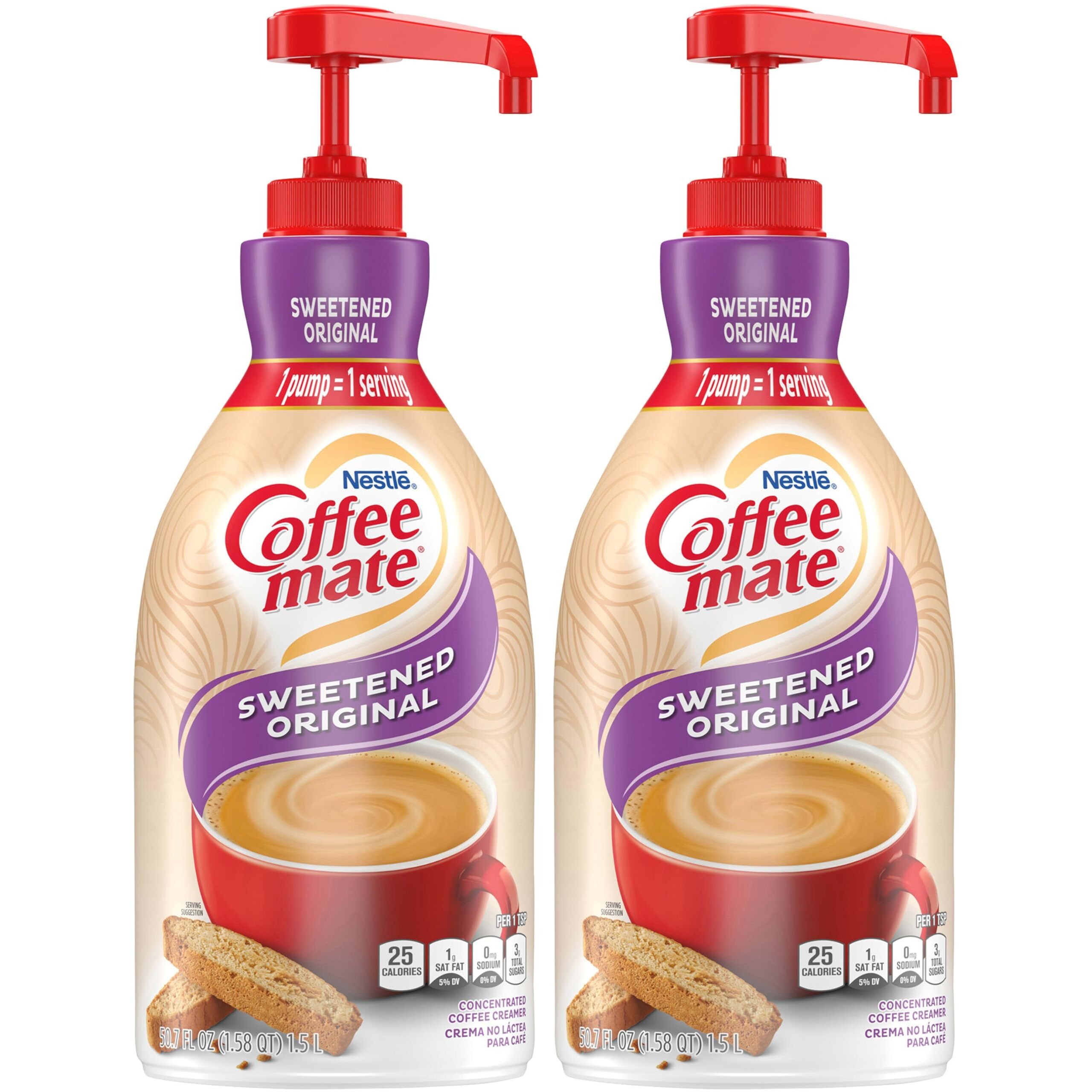 Nestle Coffee Mate Coffee Creamer, Sweetened Original, Concentrated Liquid Pump Bottle, Non Dairy, No Refrigeration, 50.7 Oz (Pack Of 2)