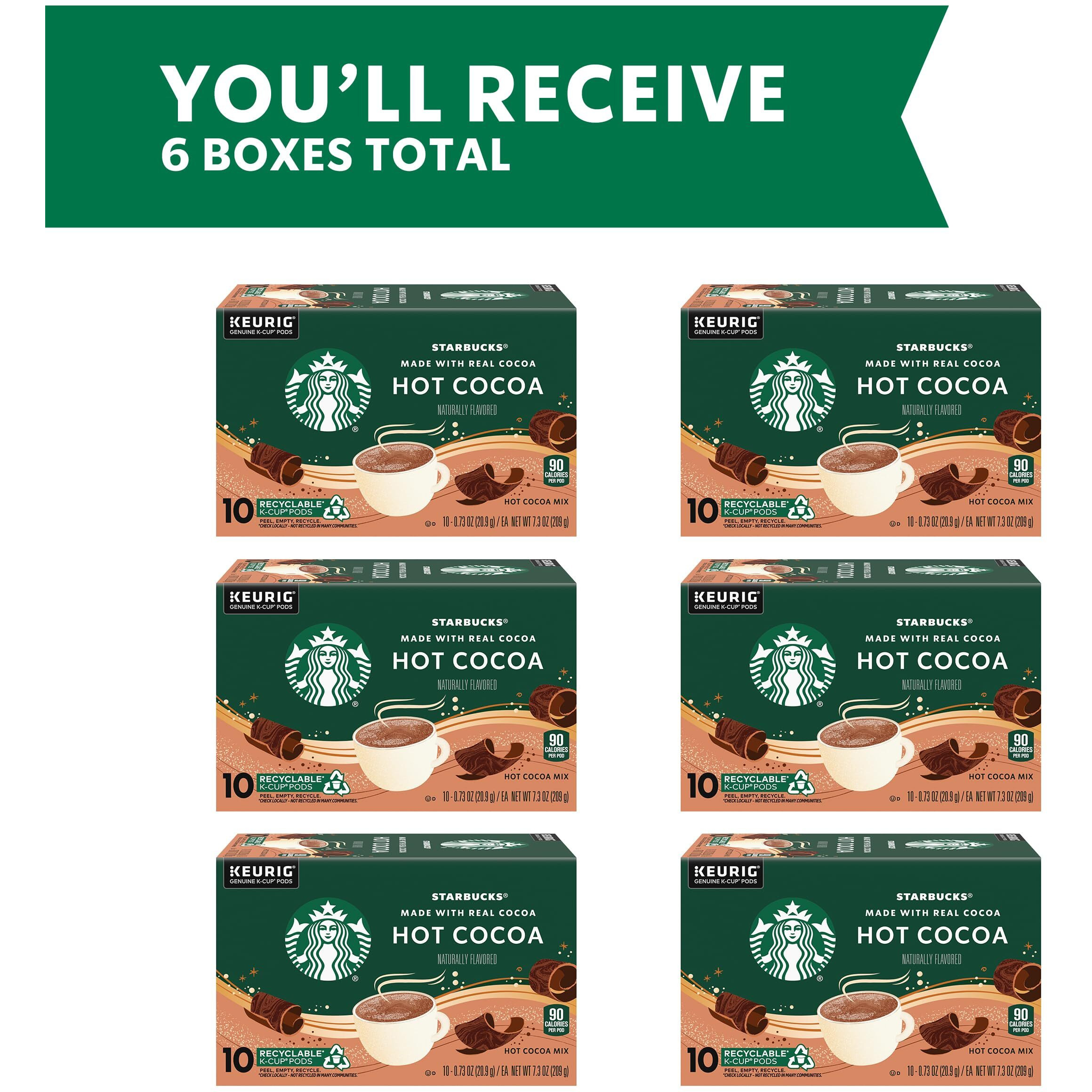 Starbucks Coffee K-Cup Pods, Naturally Flavored Hot Cocoa For Keurig Coffee Makers, 6 Boxes (60 Pods Total)