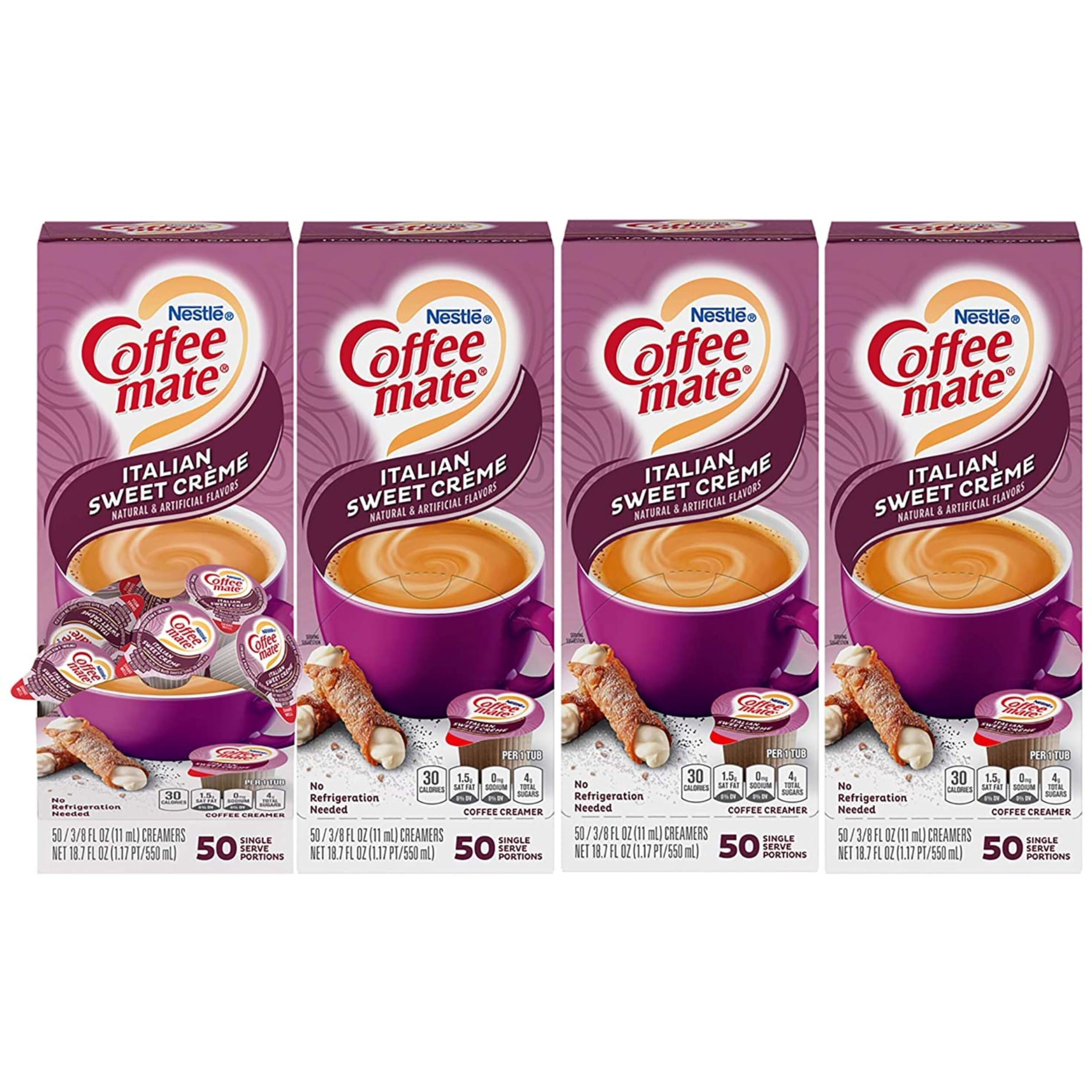 Nestle Coffee Mate Coffee Creamer, Italian Sweet Creme, Liquid Creamer Singles, Non Dairy, No Refrigeration, 0.375 Fl Oz Tubs (Pack Of 200)