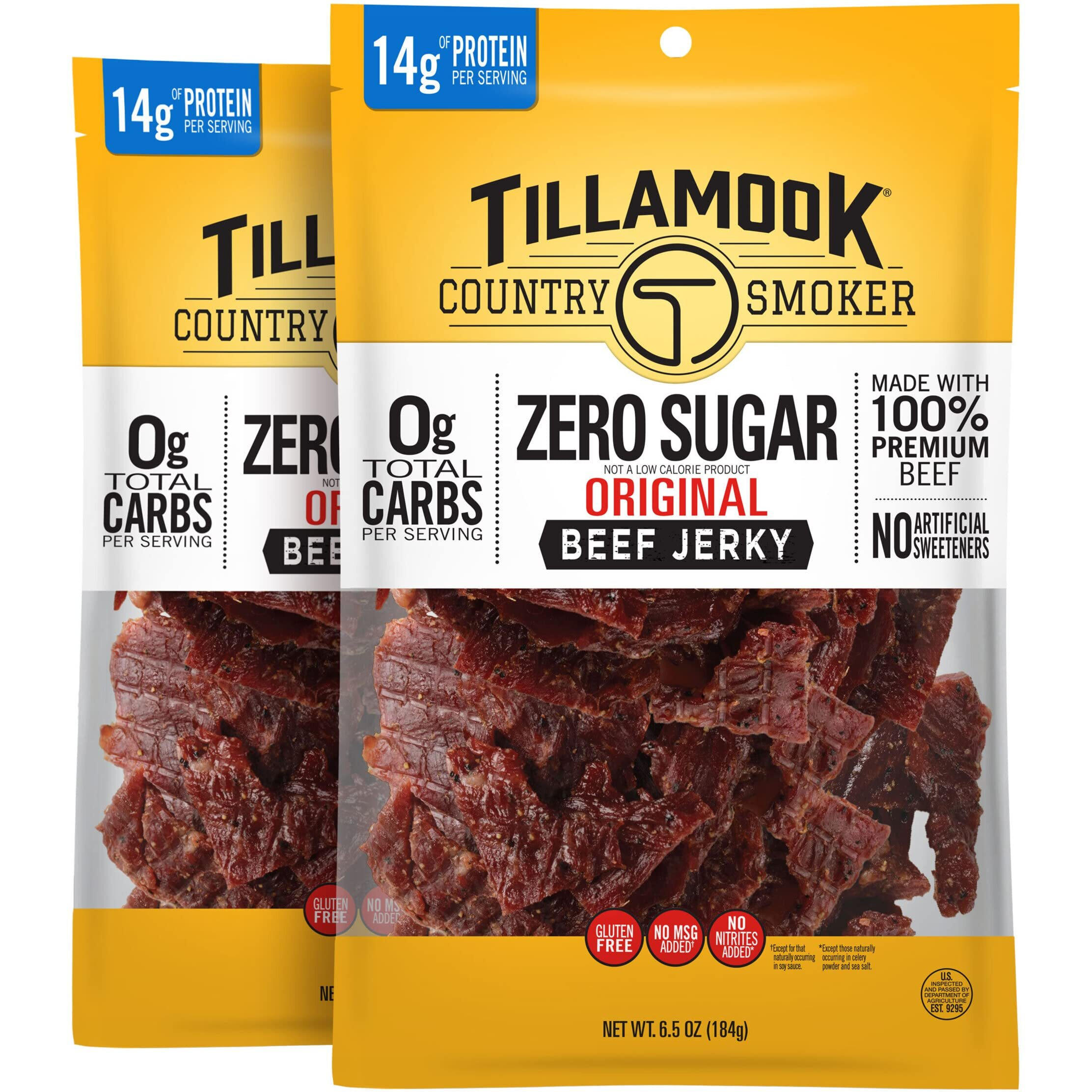 Tillamook Country Smoker Zero Sugar Original Keto Friendly Beef Jerky, 6.5 Ounce (Pack Of 2)