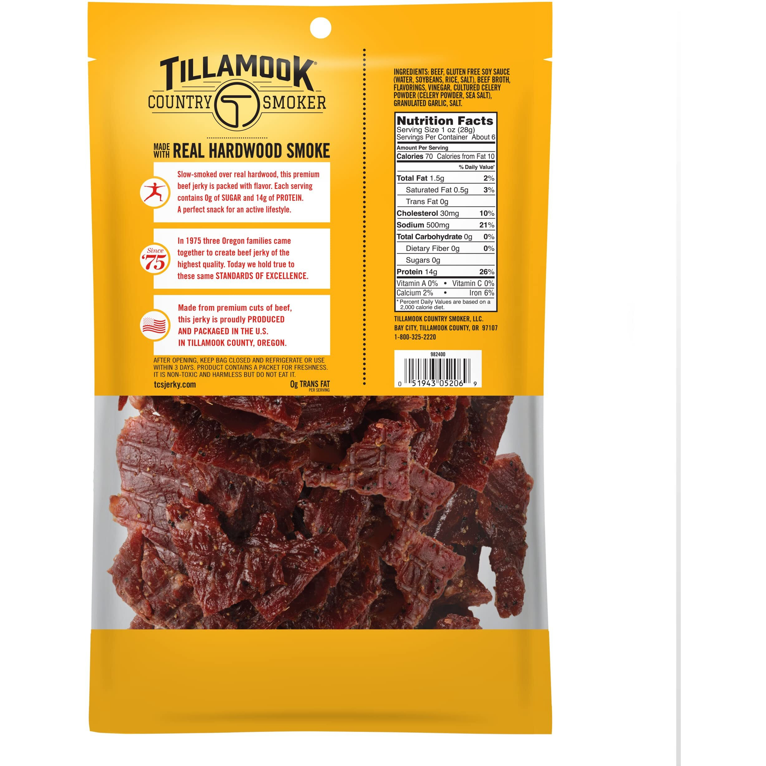 Tillamook Country Smoker Zero Sugar Original Keto Friendly Beef Jerky, 6.5 Ounce (Pack Of 2)