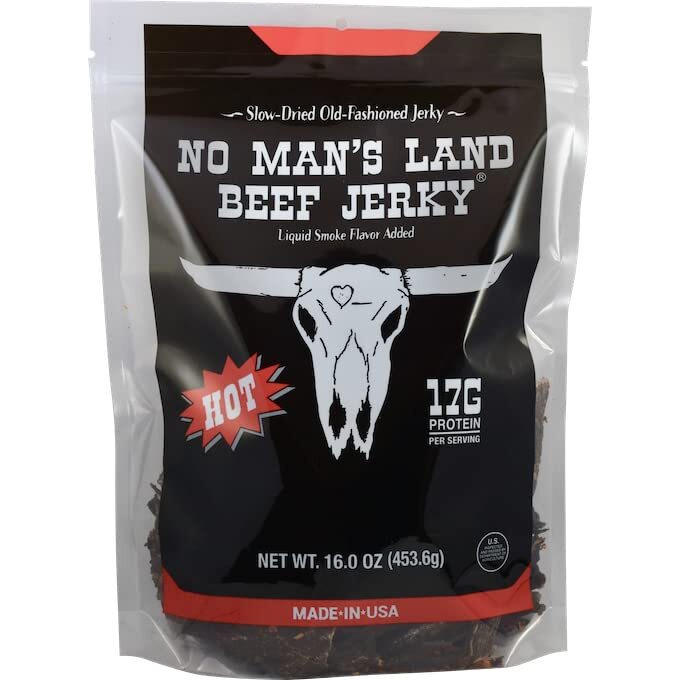 No Mans Land Hot Beef Jerky High Protein Low Calorie Low Carb Beef Snack 16Oz Bag