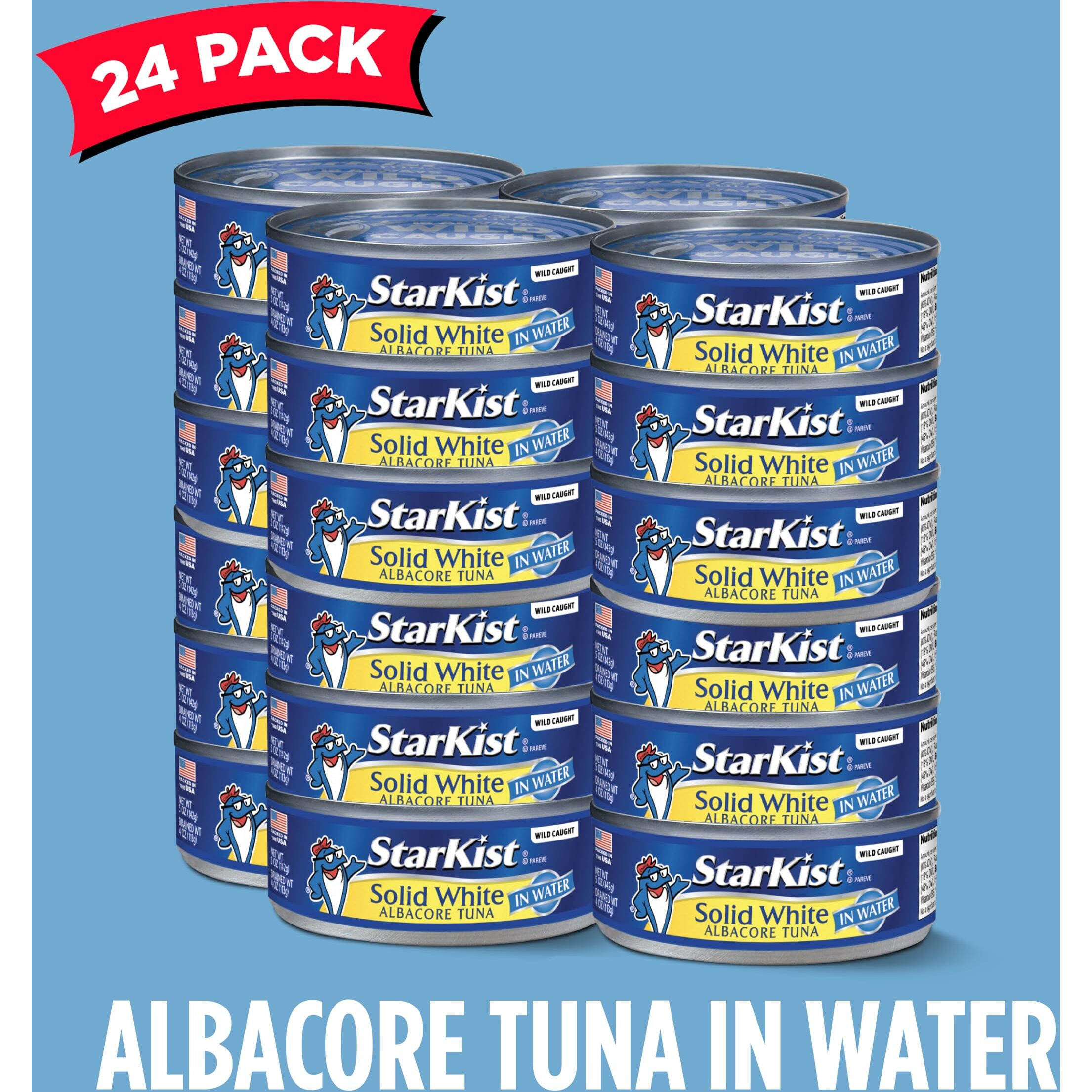 Starkist Solid White Albacore Tuna In Water, 5 Oz (24 Pack) Canned Tuna Fish, Wild Caught, Gluten Free, Ready To Eat, Perfect For Salads, Keto Meals And Snacks, 26G Protein & 110 Calories Per Serving