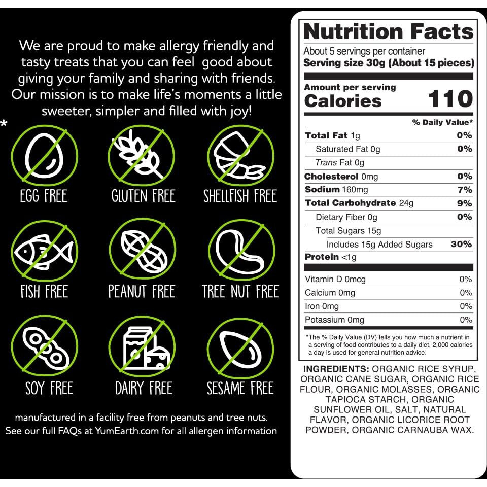 Yumearth Organic Gluten Free Black Licorice Snack Packs - Allergy Friendly, Gluten Free, Non-Gmo, Vegan, No Artificial Flavors Or Dyes - 5 Ounce (Pack Of 6)