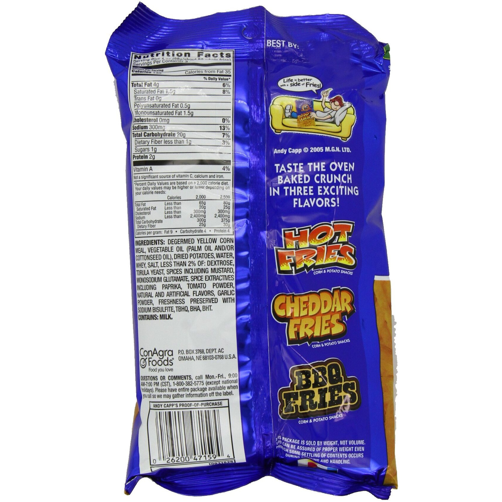 Andy Capp's Hot Fries Snacks, 3 Oz, (Pack Of 12)