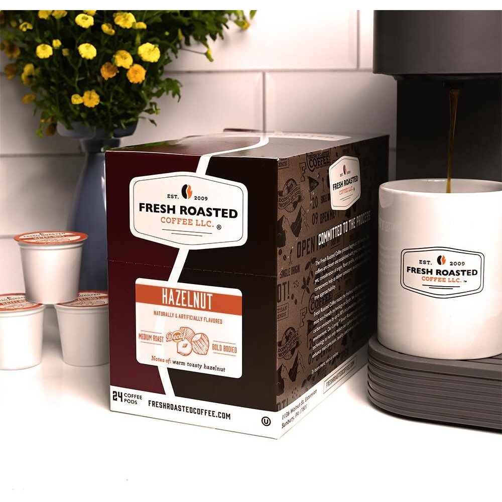 Fresh Roasted Coffee, Decaf Hazelnut, Flavored Coffee Pods, 72 Count