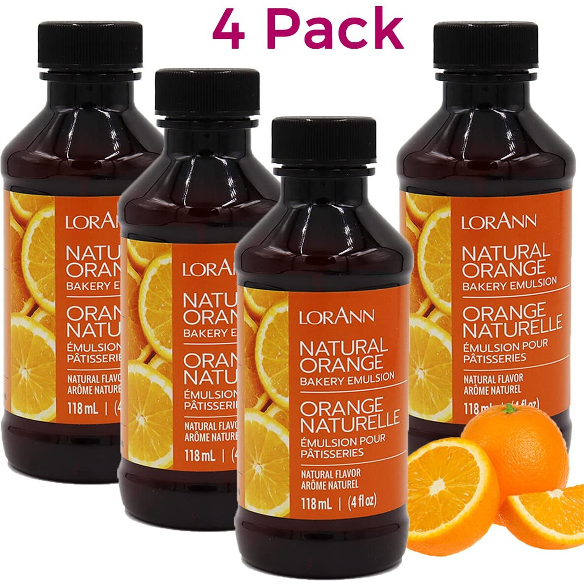 Lorann Orange Bakery Emulsion, 4 Ounce Bottle - 4 Pack