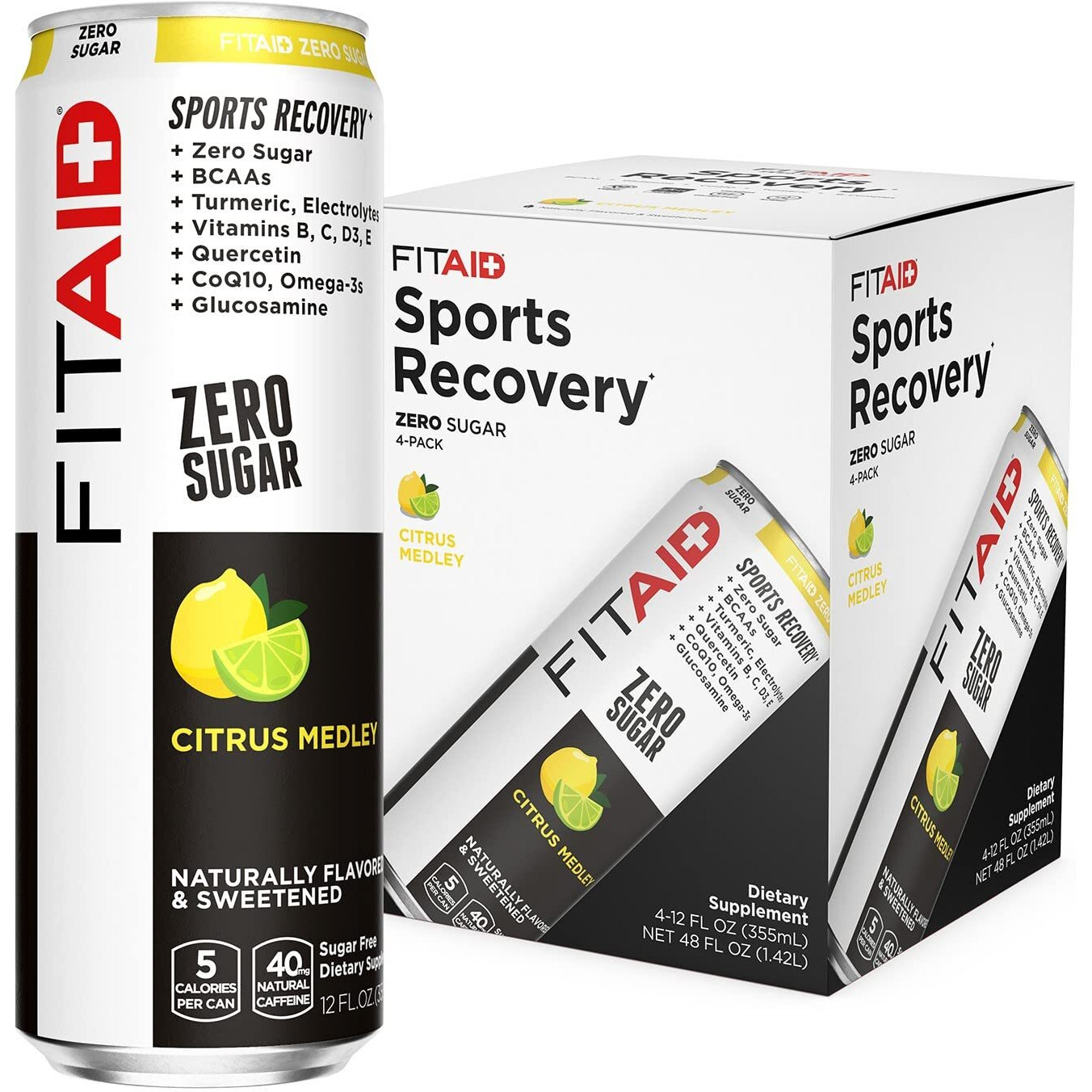 Fitaid Zero, Keto-Friendly, Number 1 Post-Workout Recovery Drink, Contains Zero Sugar, Bcaas, Glucosamine, Green Tea, 5 Calories, 12 Fl Oz (Pack Of 4)