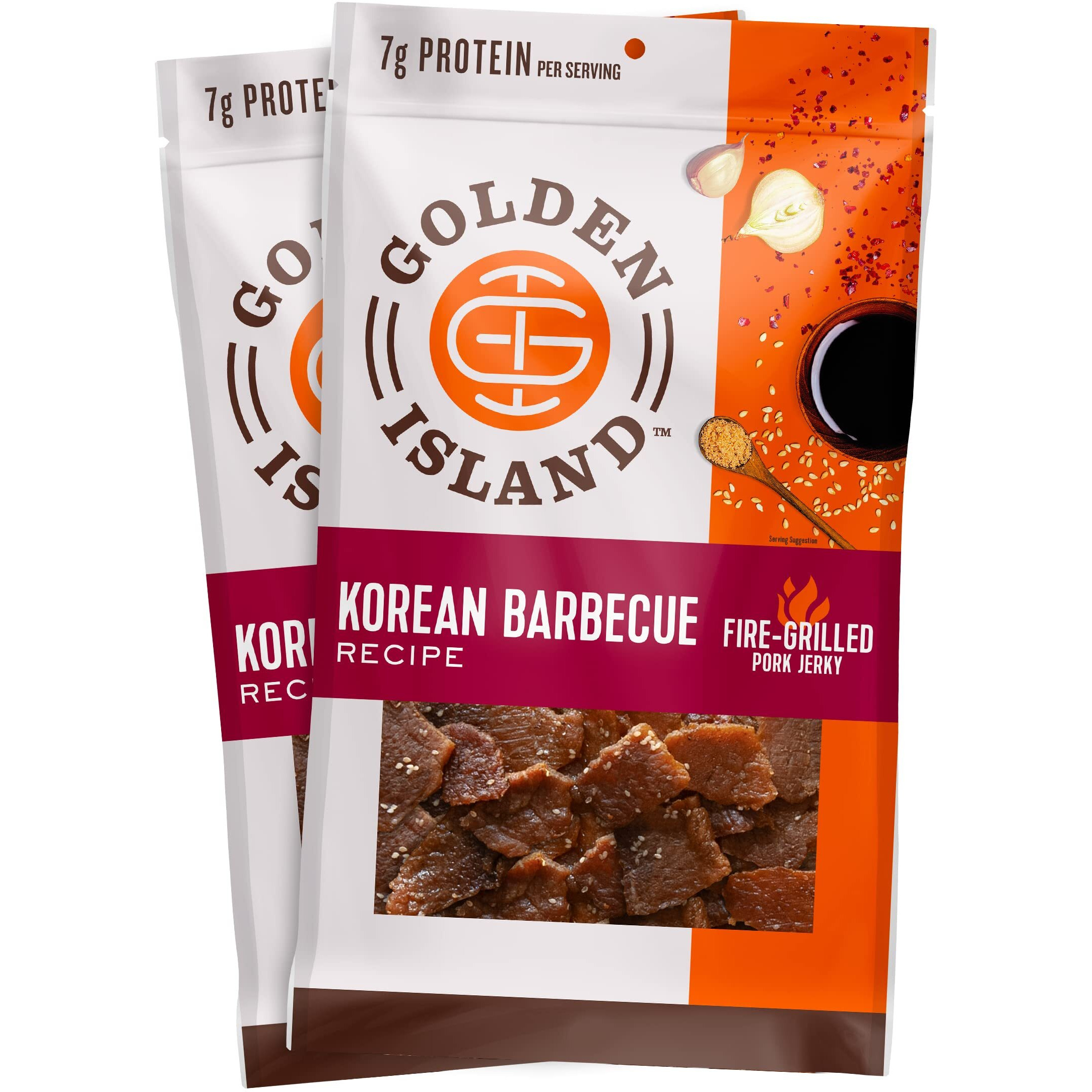 Golden Island Pork Jerky Korean Bbq Flavored, Specialty Meat Snack, Gluten Free With Korean Barbecue Seasoning, Bite Sized Sweet And Savory Protein Snack, 7G Of Protein Per Serving, 9 Oz (2 Pack)