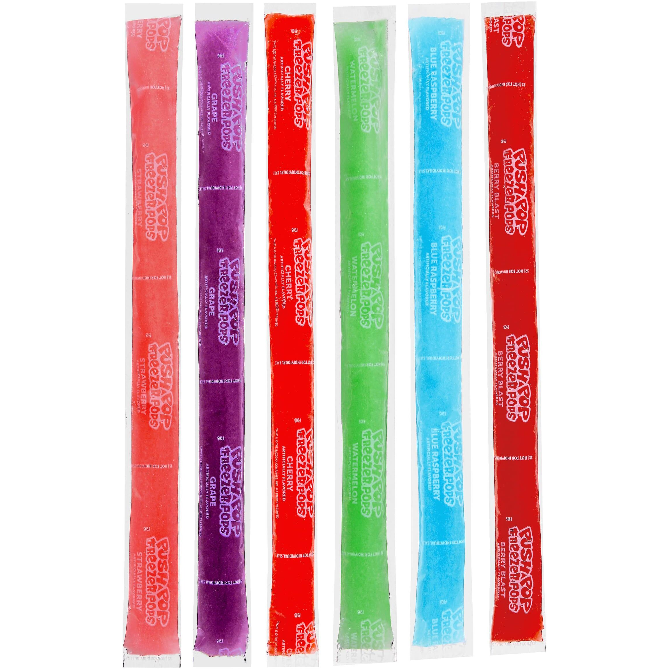 Push Pop Freezer Pops - Ice Popsicles Individually Wrapped Variety Pack - 6 Classic Fruity Flavors - Fun Colored Ice Pops For Party Favors, Bulk Snacks For Kids & Frozen Treat For Parties, (48 Count)