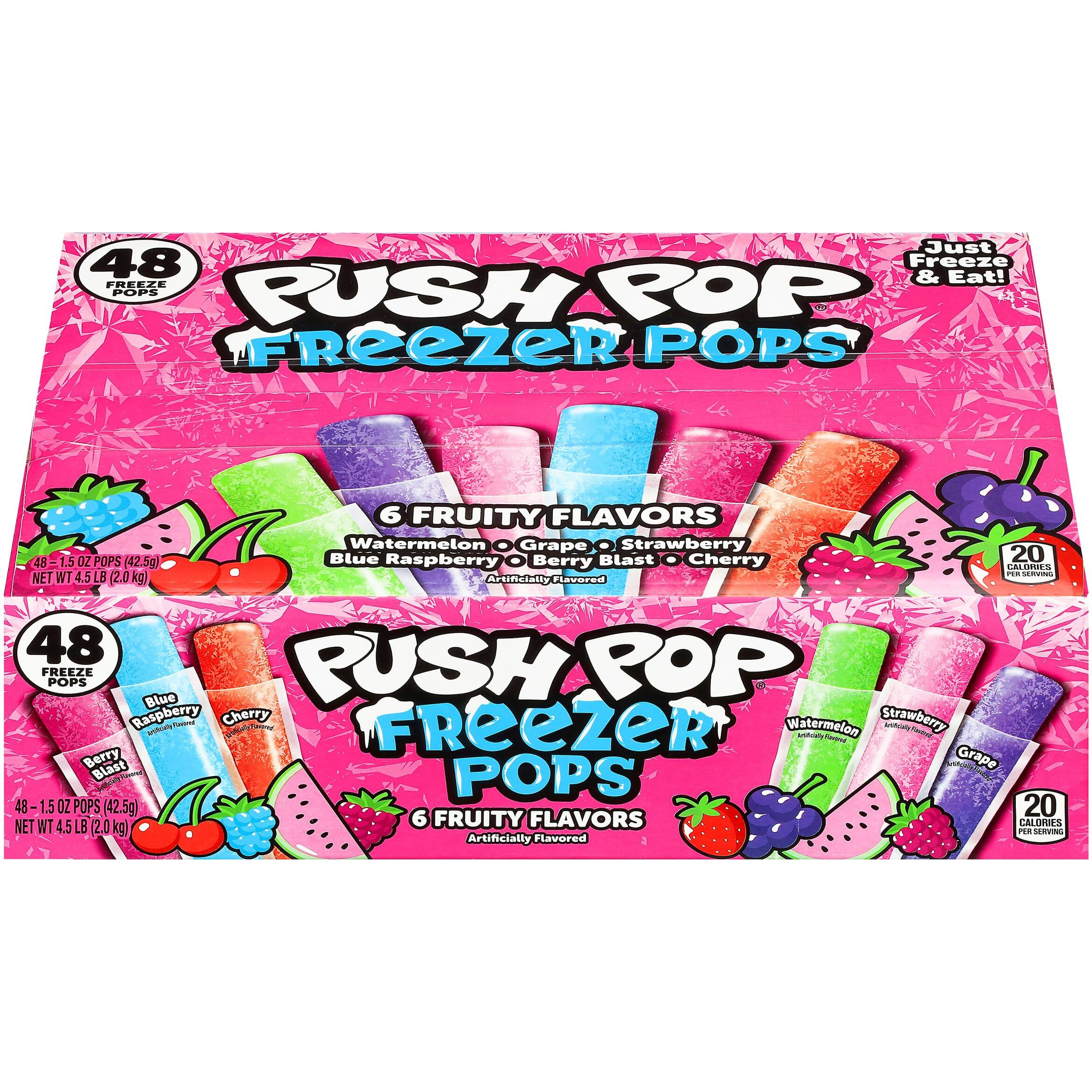 Push Pop Freezer Pops - Ice Popsicles Individually Wrapped Variety Pack - 6 Classic Fruity Flavors - Fun Colored Ice Pops For Party Favors, Bulk Snacks For Kids & Frozen Treat For Parties, (48 Count)