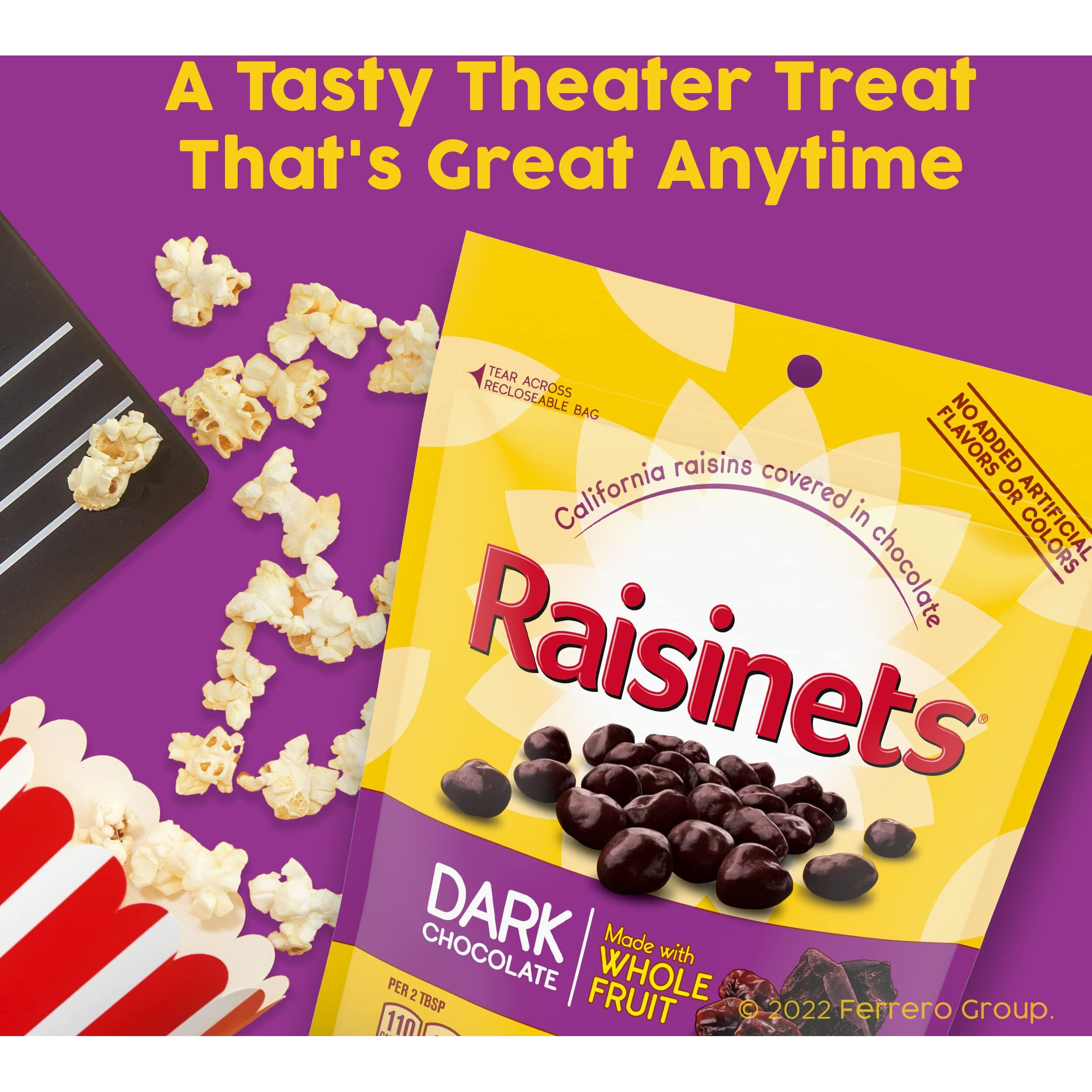 Raisinets, Dark Chocolate Covered California Raisins, 8.0 Oz Resealable Bag, Bulk 8 Pack