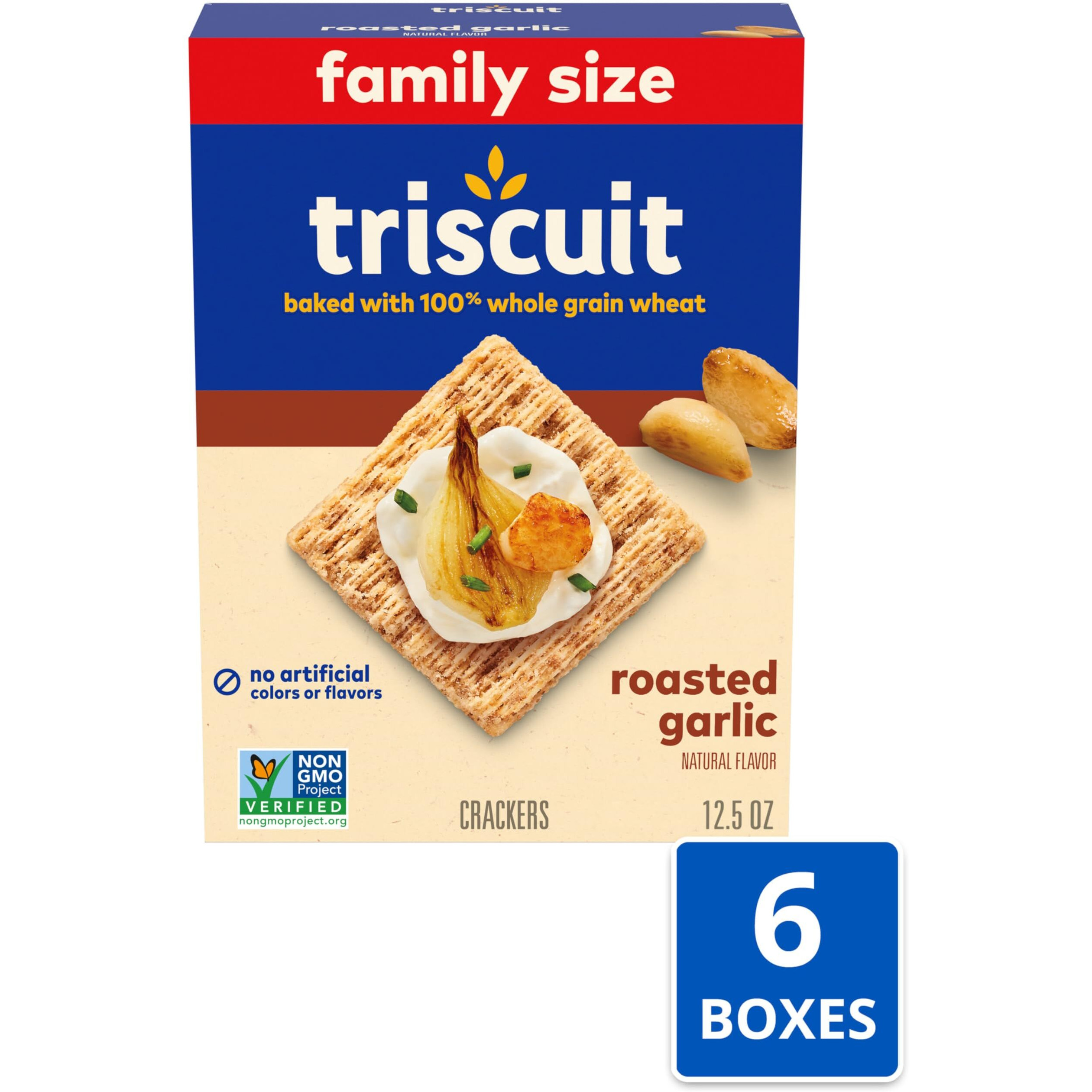 Triscuit Roasted Garlic Whole Grain Wheat Crackers, Family Size, 6 - 12.5 Oz Boxes