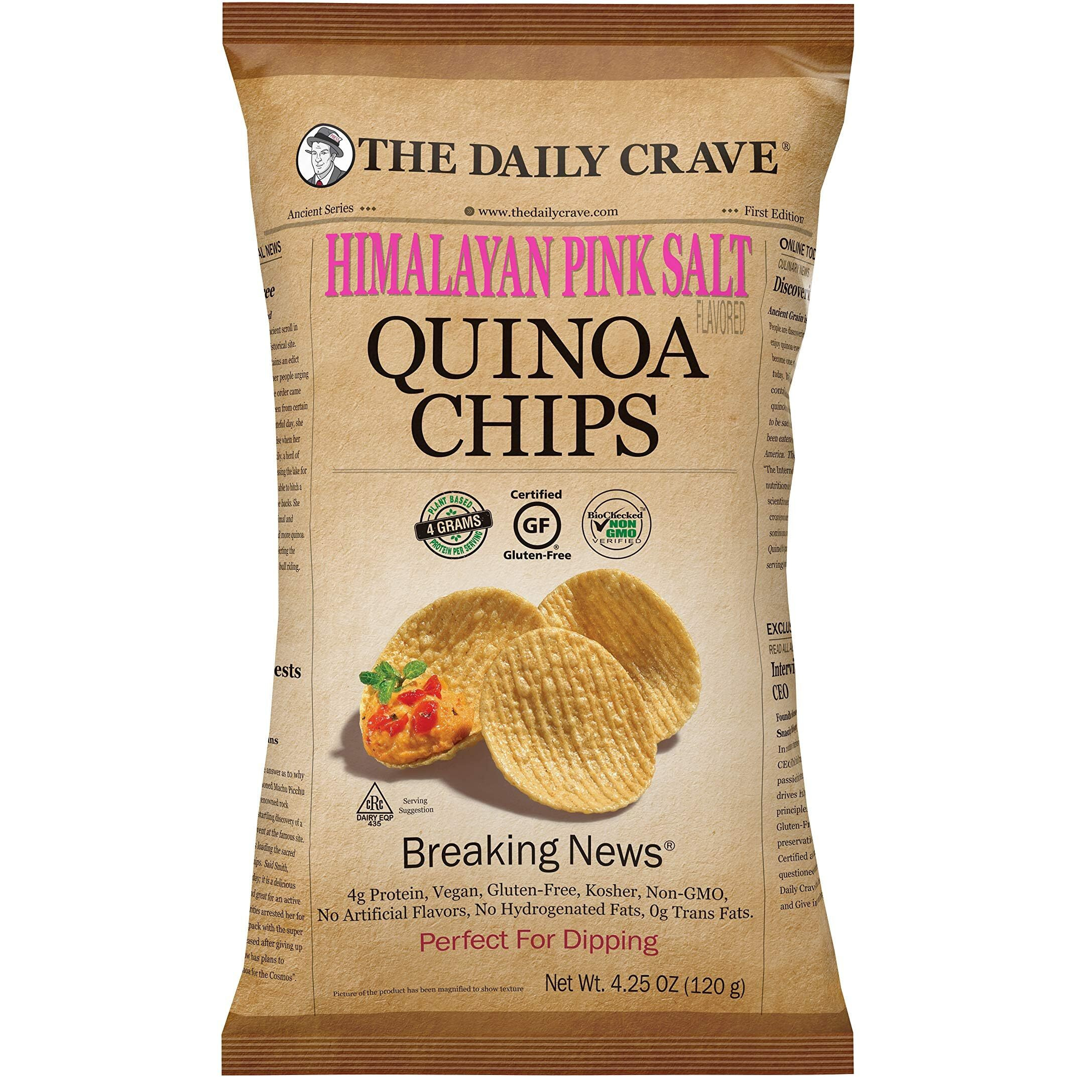 The Daily Crave Himalayan Pink Salt Quinoa Chips, 4.25 Oz (Pack Of 8) 4G Protein, 2G Fiber, Gluten-Free, Non-Gmo, Crunchy