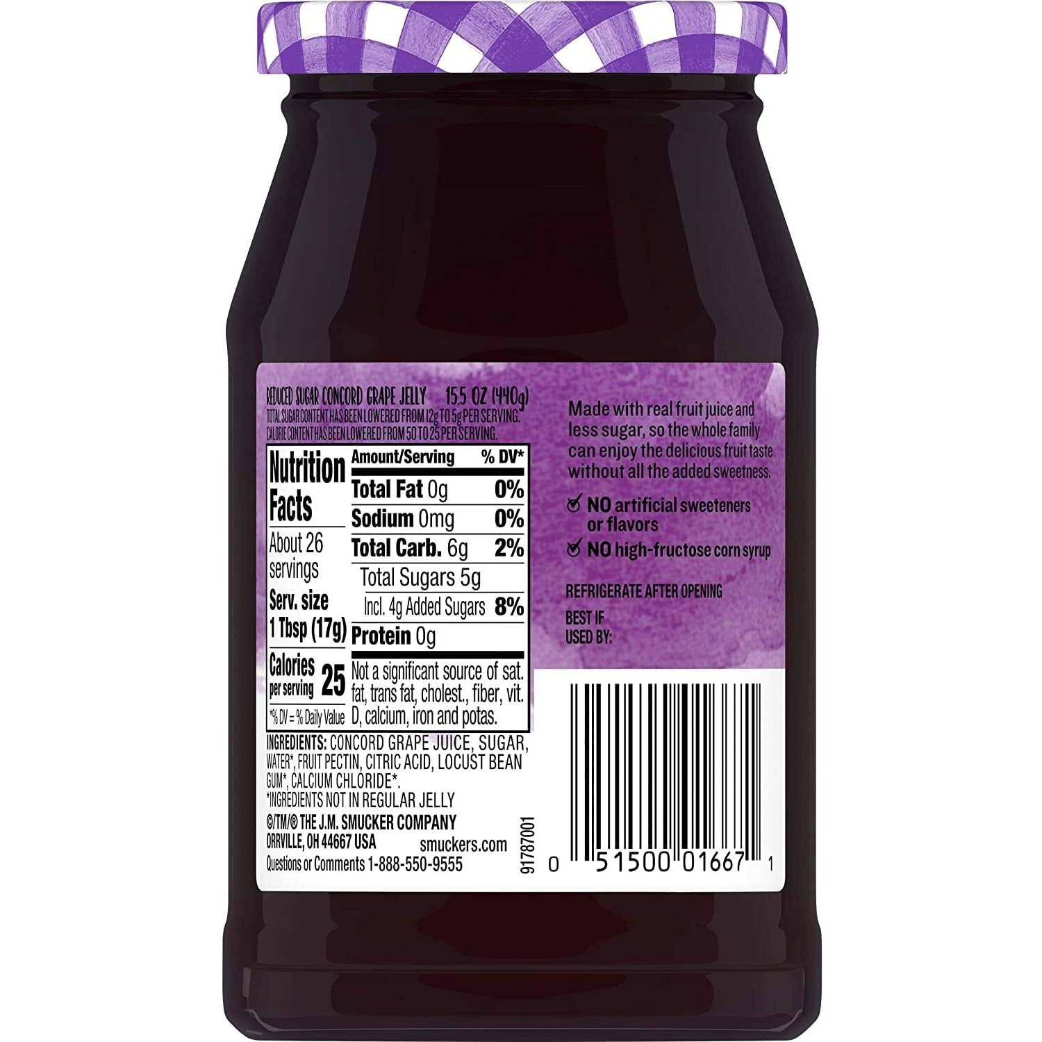 Smucker's Low Sugar Concord Grape Jelly 15.5Oz Jars (Pack Of 3)