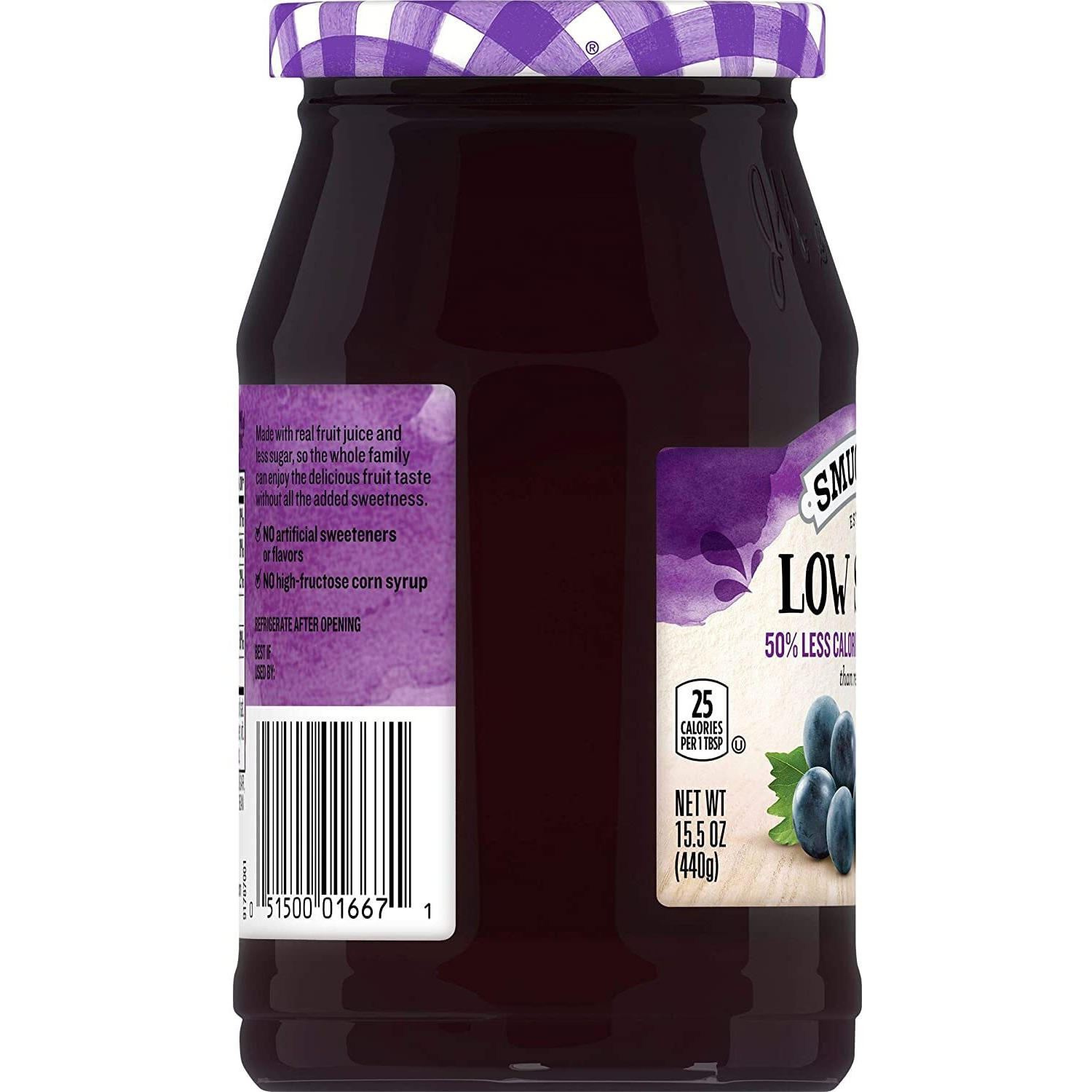 Smucker's Low Sugar Concord Grape Jelly 15.5Oz Jars (Pack Of 3)