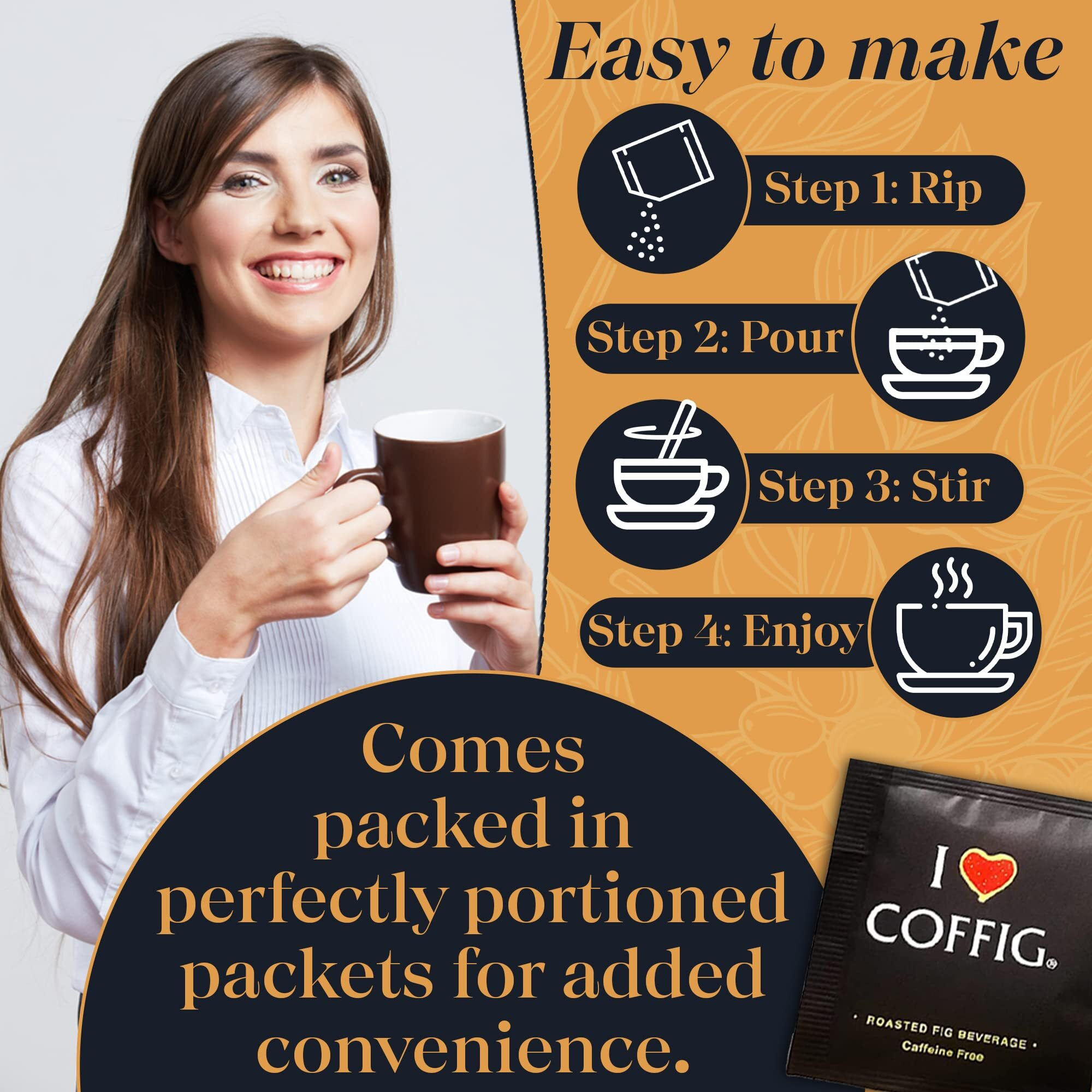 Roasted Organic Black Fig Powder - Caffeine Free Herbal Energy Drink Box Of 20 Tea Bags/Sachets