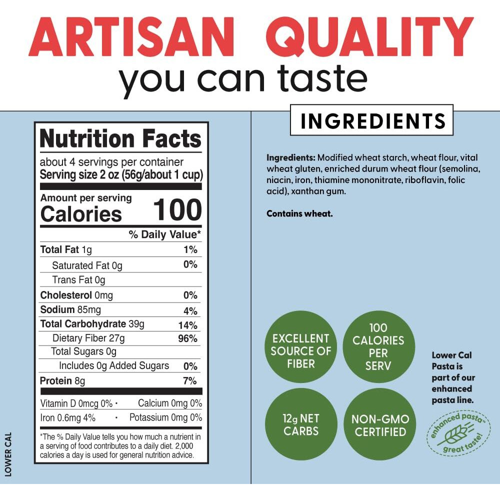 Pastabilities, Lower Calorie Pasta, Ruffles - 100 Calories/Serving Low Net Carbs, Low Calorie, Non-Gmo, High Fiber, Vegan, Plant-Based, Enhanced Nutrients, Delicious Taste & Texture (8 Ounce, 6 Pack)
