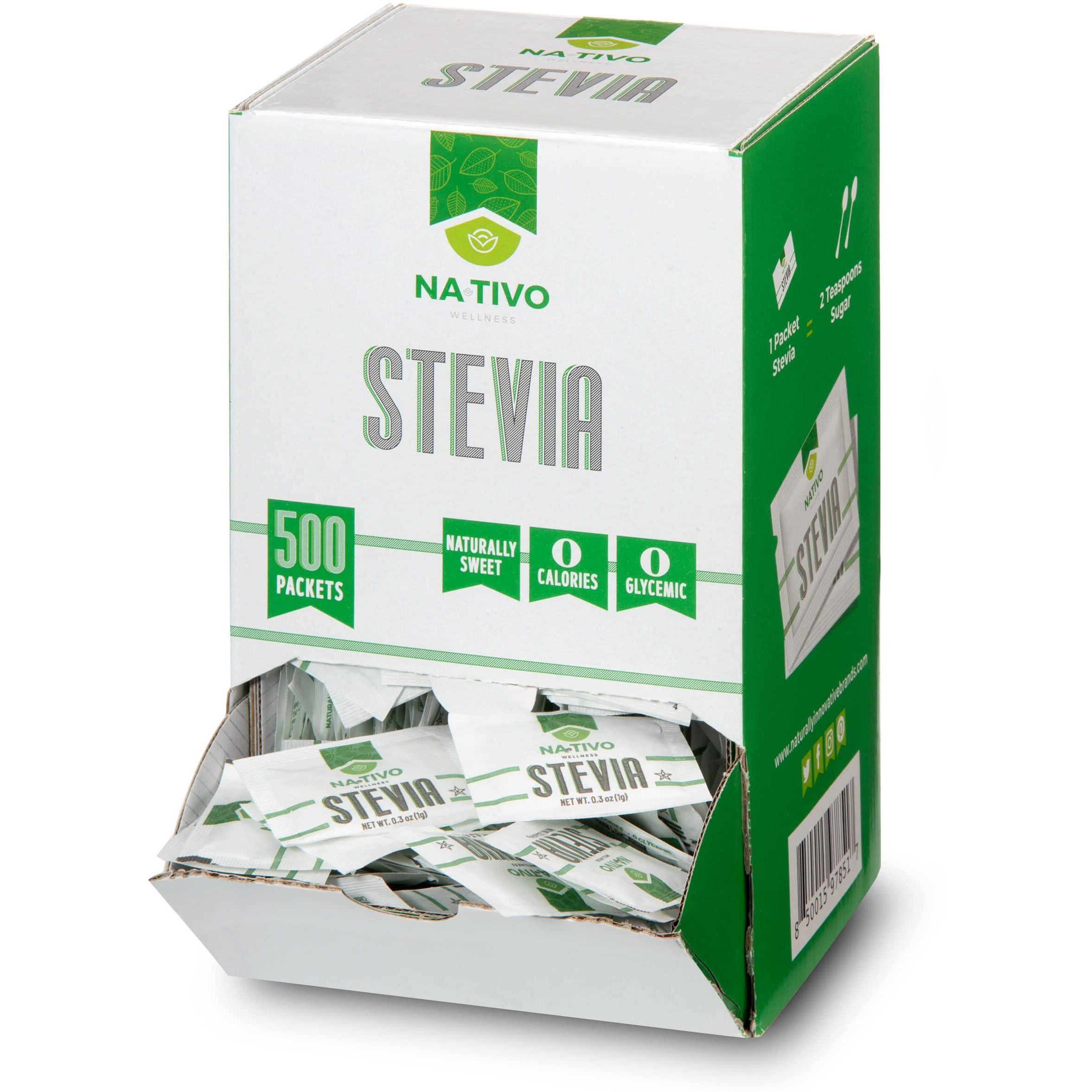 Stevia + Erythritol 18 Sweetener - 500 Packets | 1 Packet  2 Tsp Of Sugar | Healthier Sugar Substitute - 0 Calories - 0 Glycemic Index - Keto And Paleo - 0 Net Carbs - Non-Gmo - Nativo Wellness