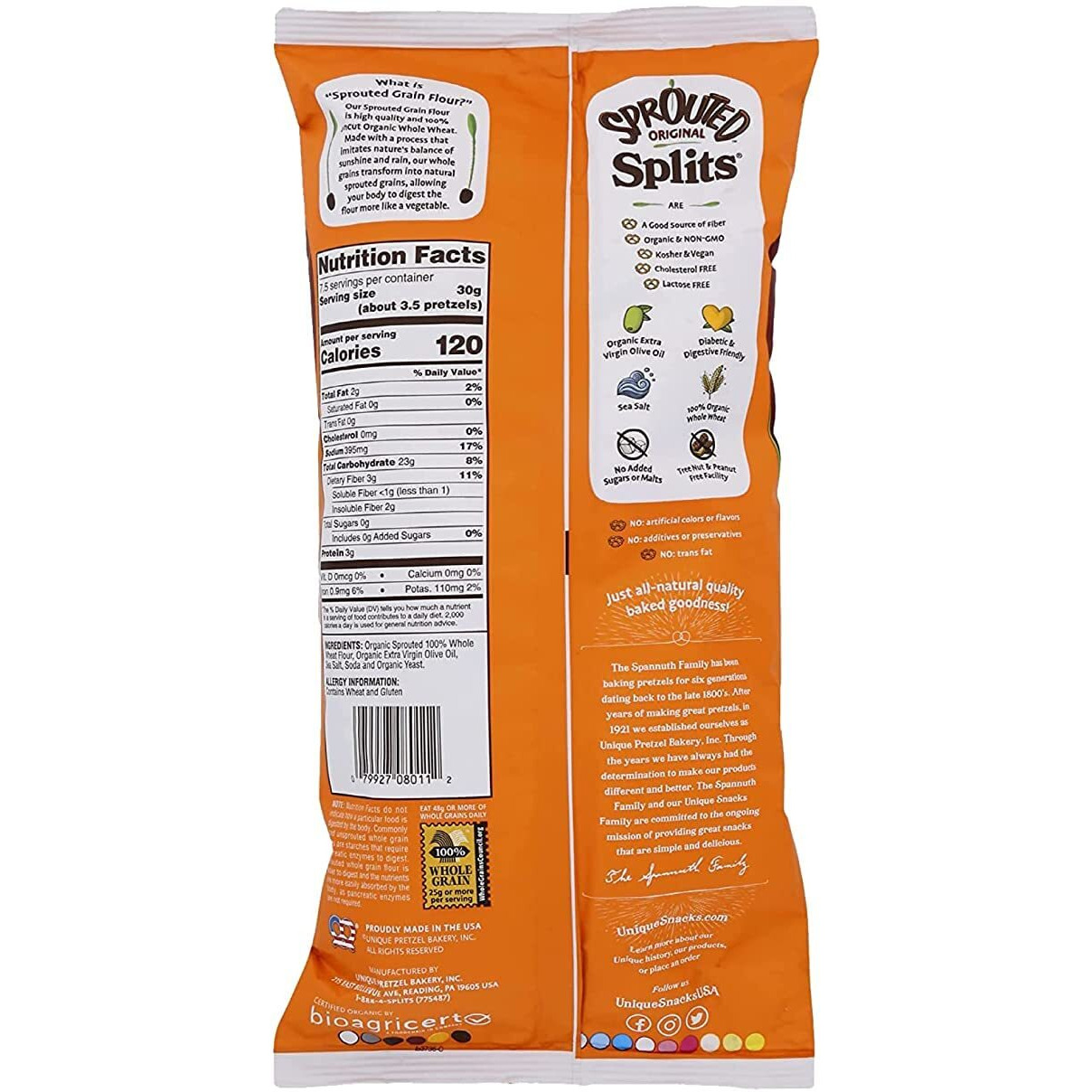 Unique Snacks Sprouted Splits Pretzels, Sprouted Pretzels, Delicious Homestyle Baked Snack Bag, Ou Kosher, And Non-Gmo Food, No Artificial Flavor, 8 Oz. Bag, Pack Of 6